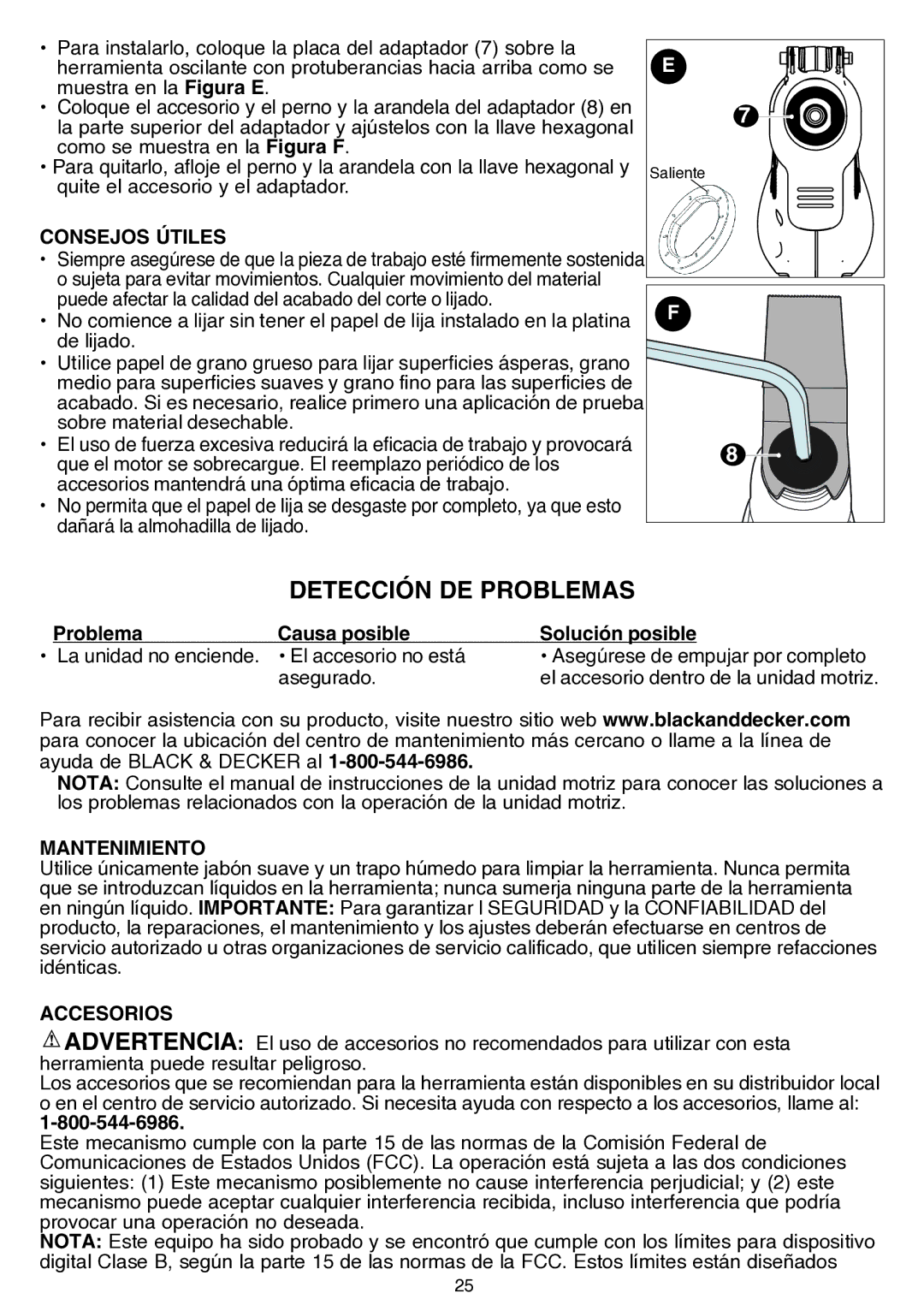 Black & Decker BDCMTO Detección DE Problemas, Consejos Útiles, Problema Causa posible Solución posible, Mantenimiento 