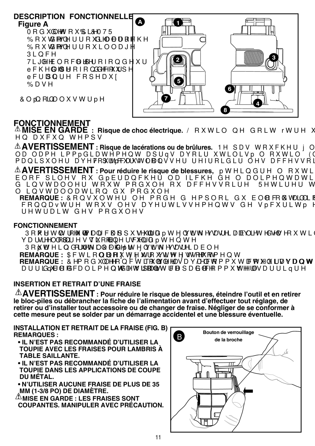 Black & Decker BDCMTJSR, BDCMTOR instruction manual Fonctionnement, Insertion ET Retrait D’UNE Fraise 