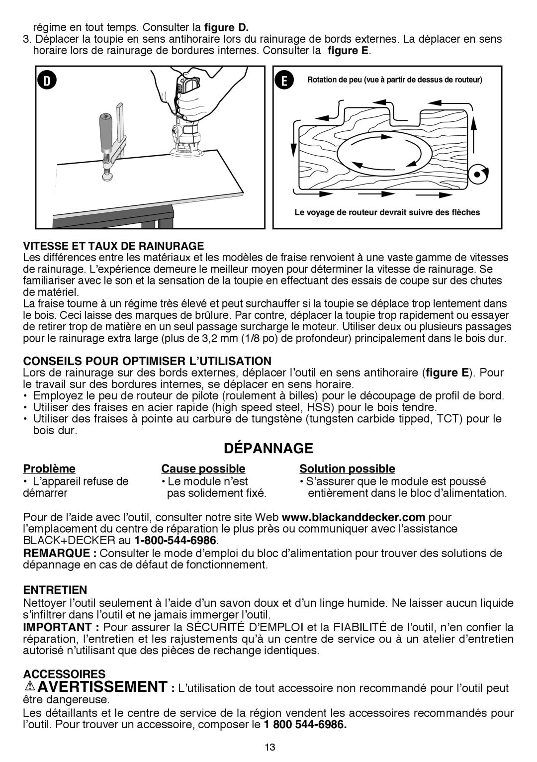 Black & Decker BDCMTJSR Dépannage, Conseils Pour Optimiser L’UTILISATION, Problème Cause possible Solution possible 