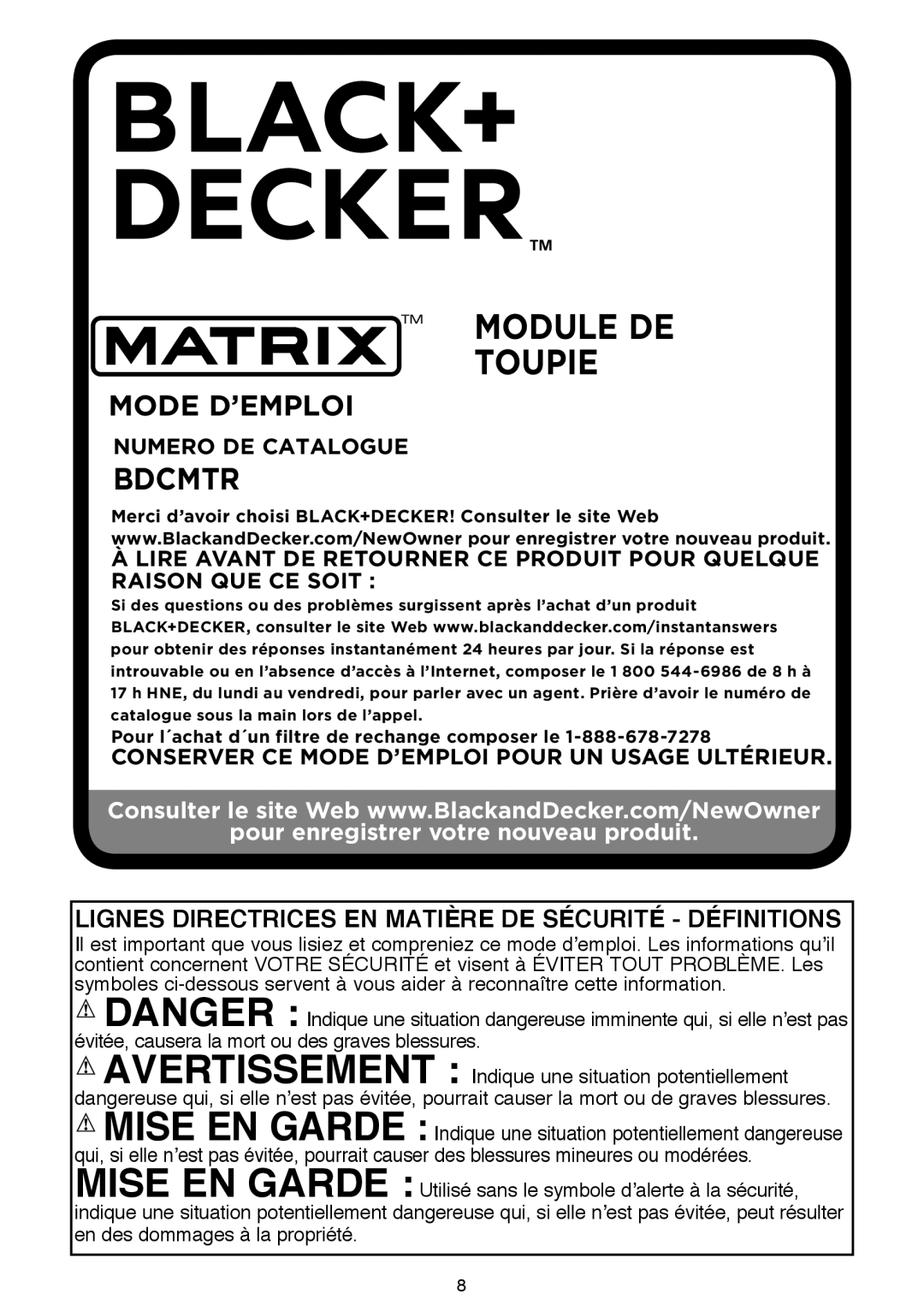 Black & Decker BDCMTOR, BDCMTJSR instruction manual Module de toupie 