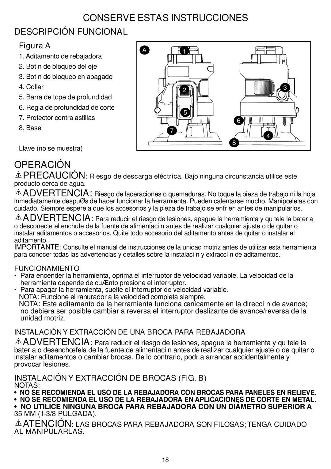 Black & Decker BDCMTR instruction manual Conserve Estas Instrucciones, Operación, Descripción Funcional, Funcionamiento 