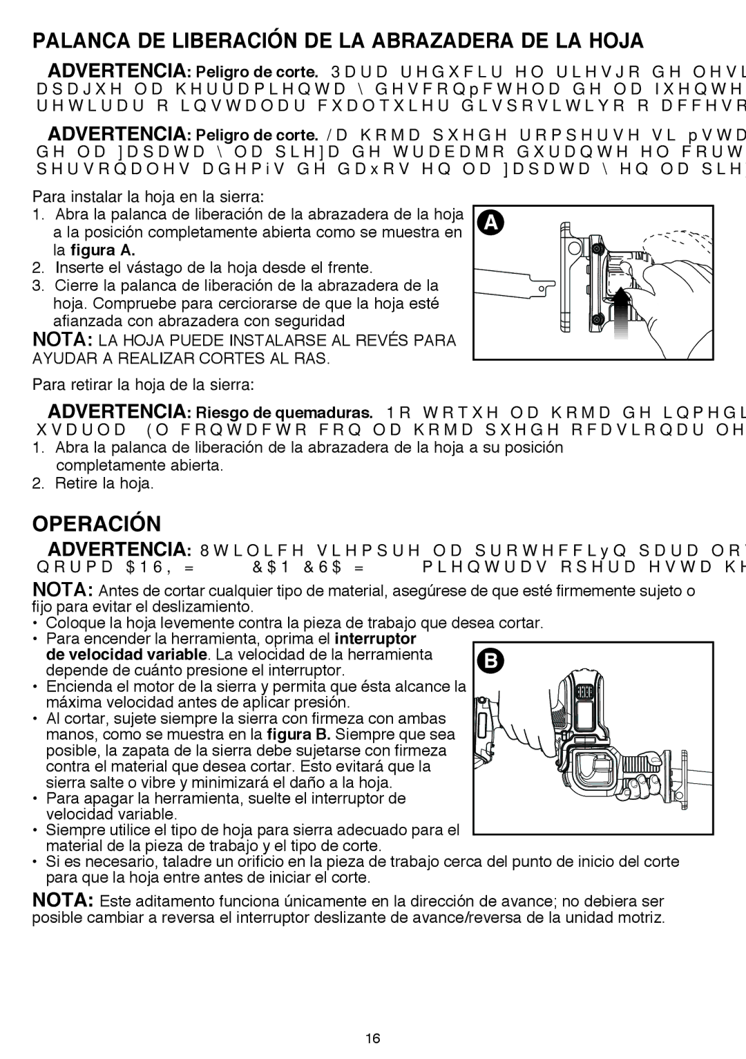 Black & Decker BDCMTRS instruction manual Palanca de liberación de la abrazadera de la hoja, Operación 