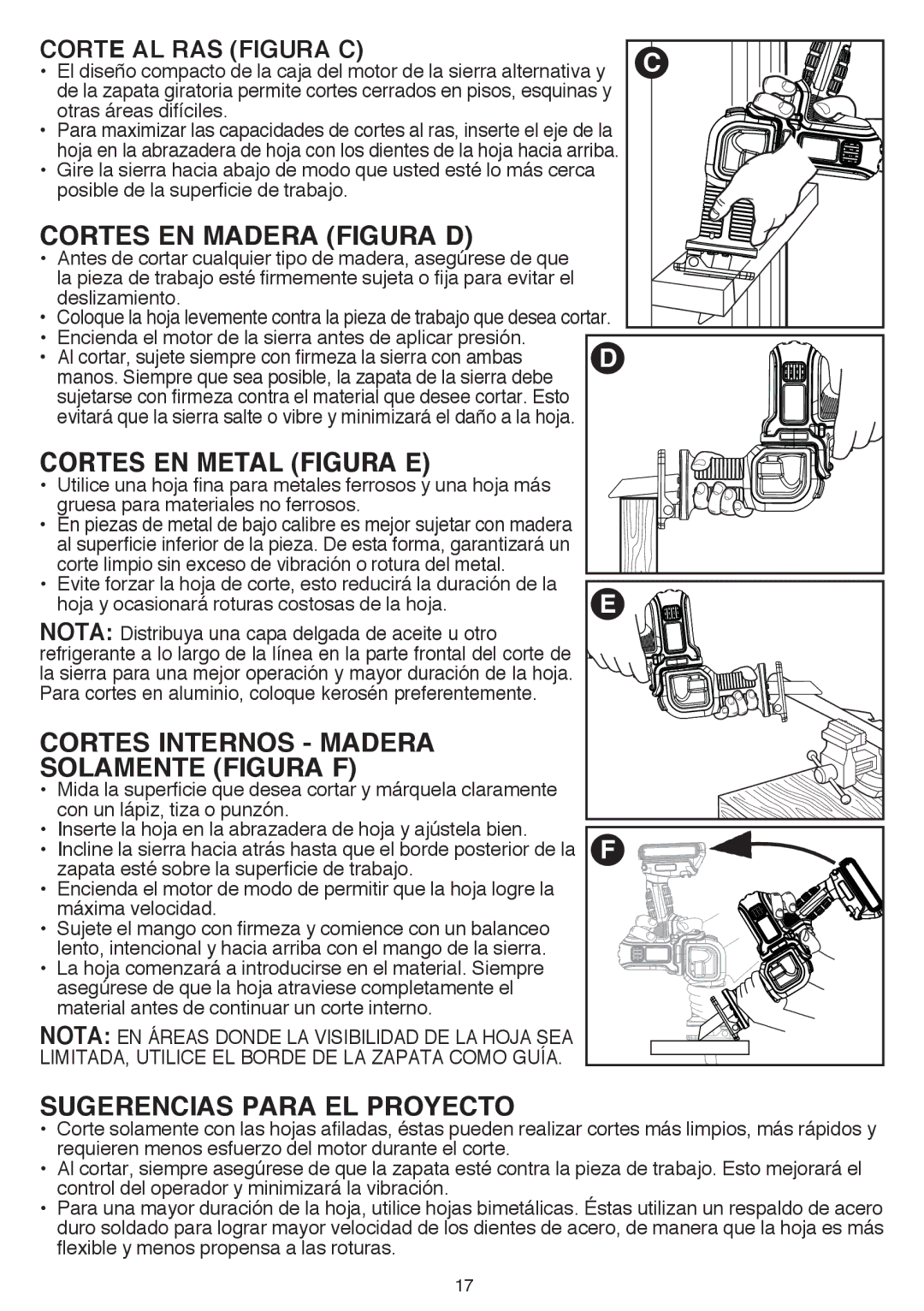 Black & Decker BDCMTRS instruction manual Sugerencias Para EL Proyecto, Corte al ras Figura C 