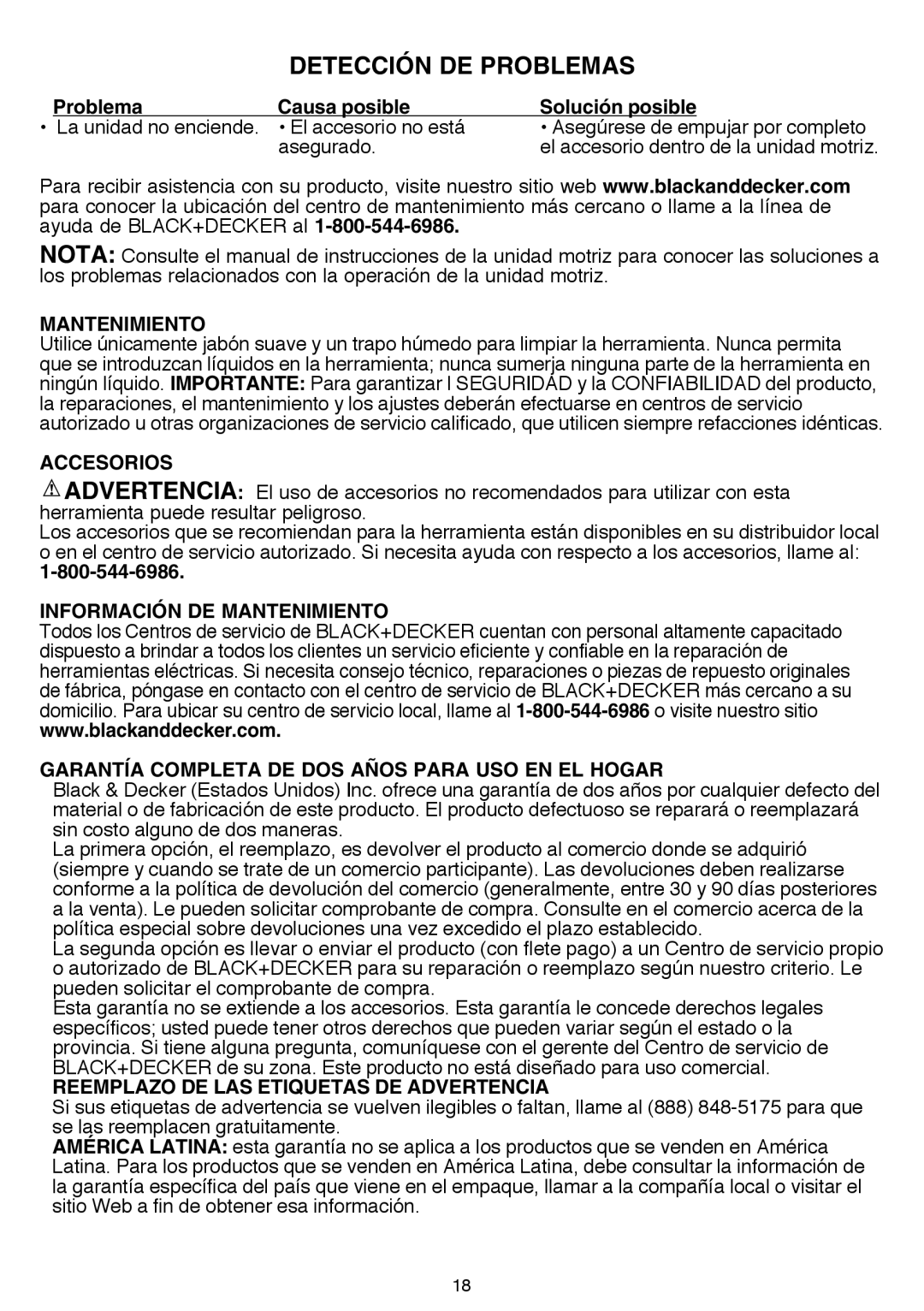 Black & Decker BDCMTRS instruction manual Problema Causa posible Solución posible, Accesorios 