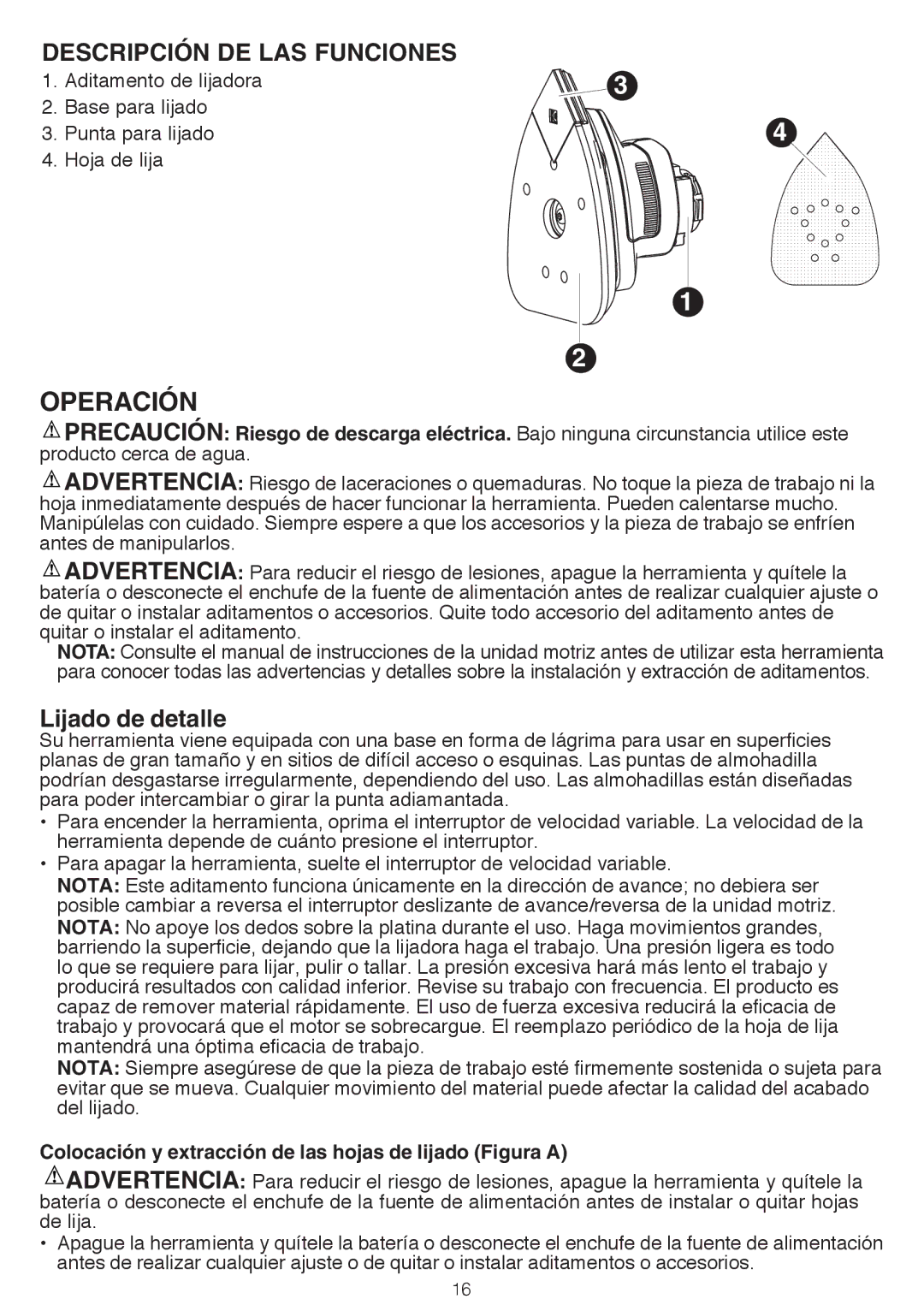 Black & Decker BDCMTS Operación, Descripción DE LAS Funciones, Colocación y extracción de las hojas de lijado Figura a 