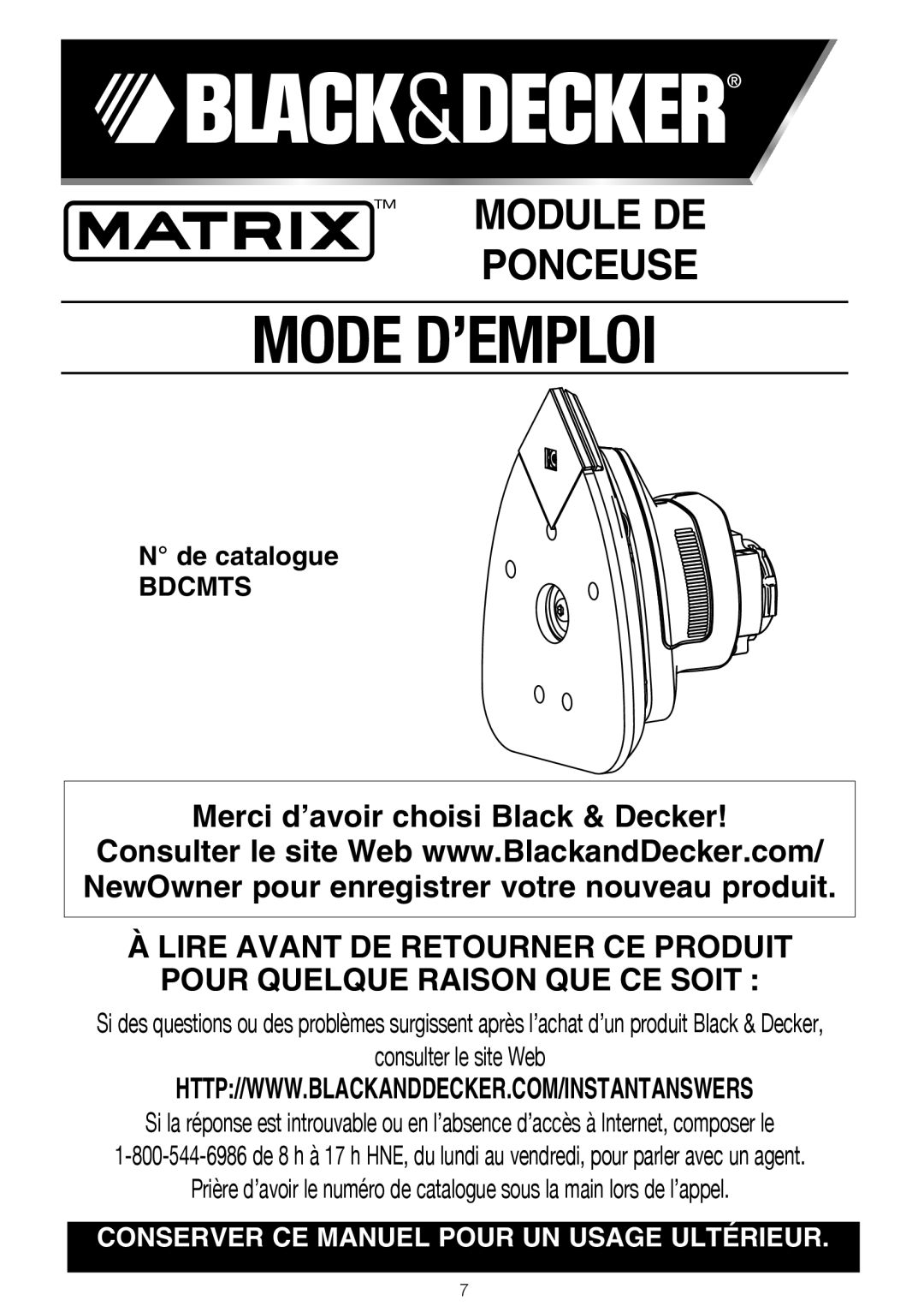 Black & Decker BDCMTS instruction manual Mode D’EMPLOI 