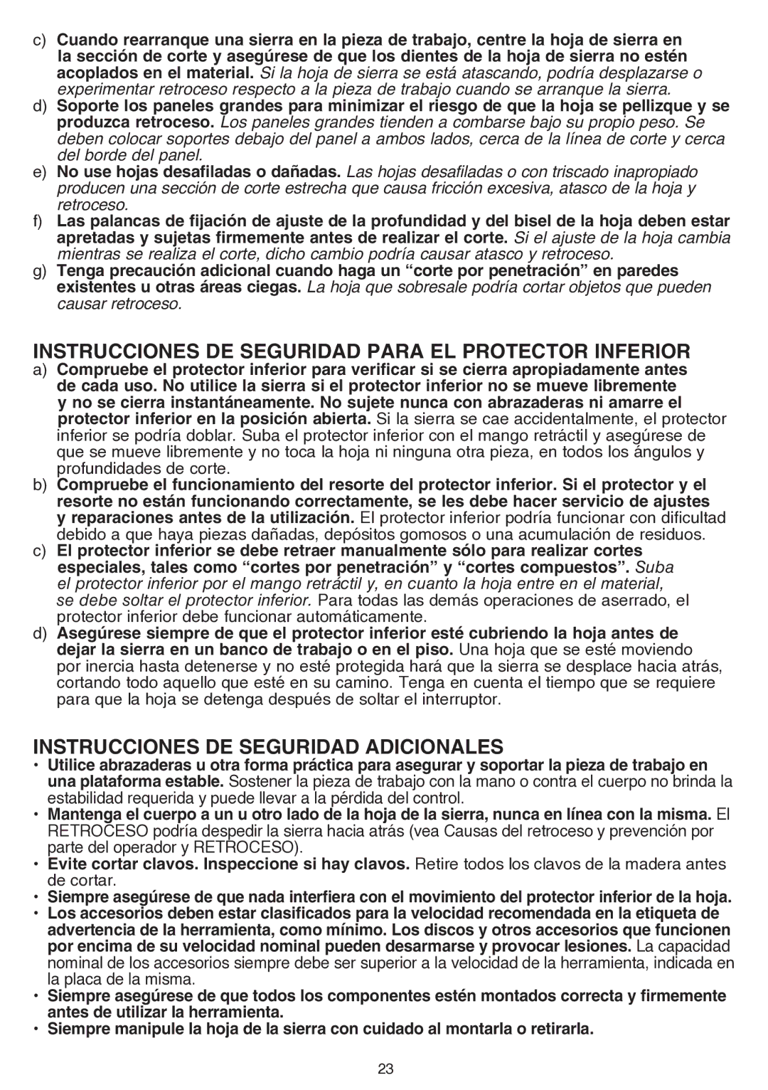 Black & Decker bdcmtts Instrucciones DE Seguridad Para EL Protector Inferior, Instrucciones DE Seguridad Adicionales 