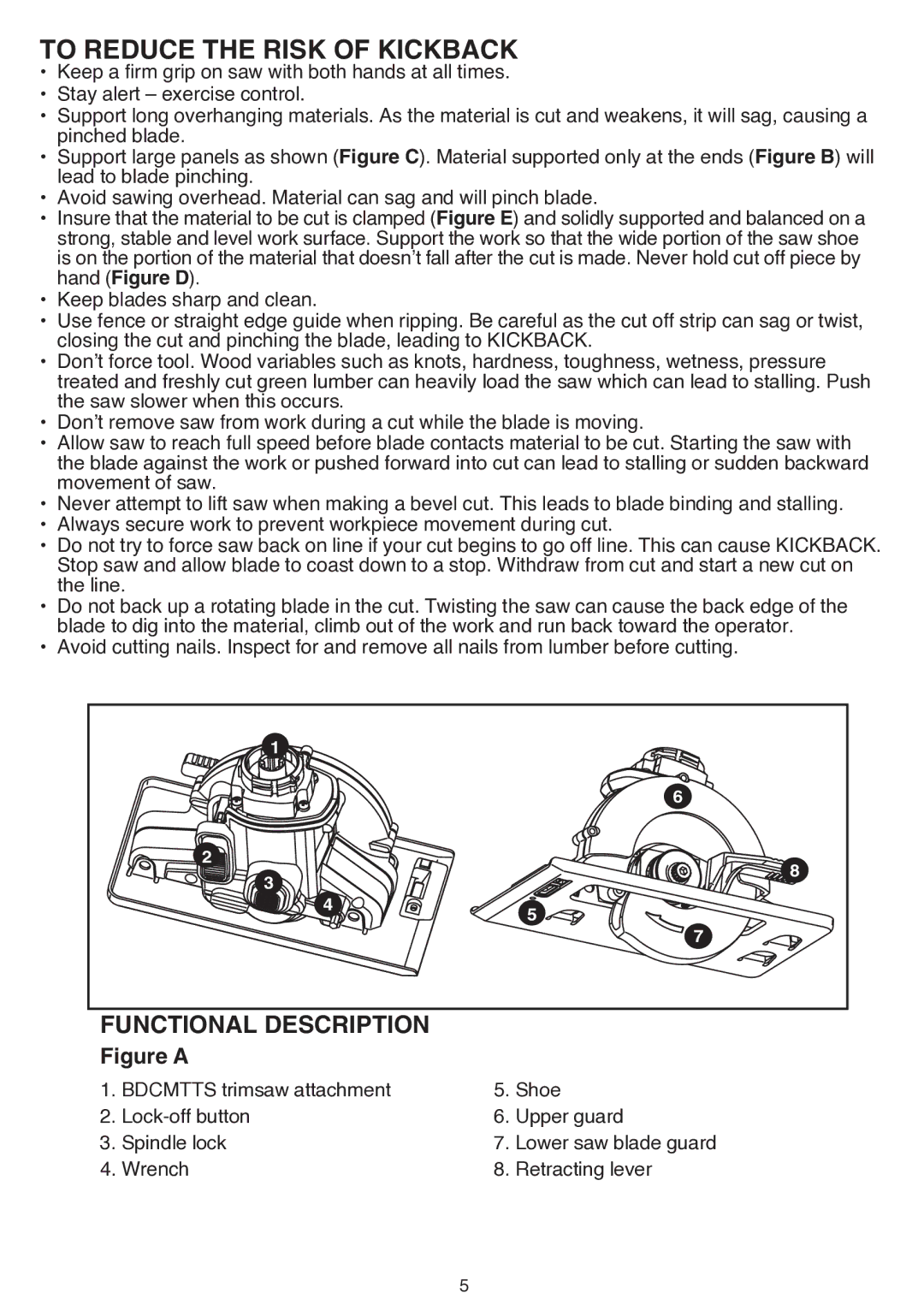 Black & Decker bdcmtts instruction manual To Reduce the Risk of Kickback, Functional Description 