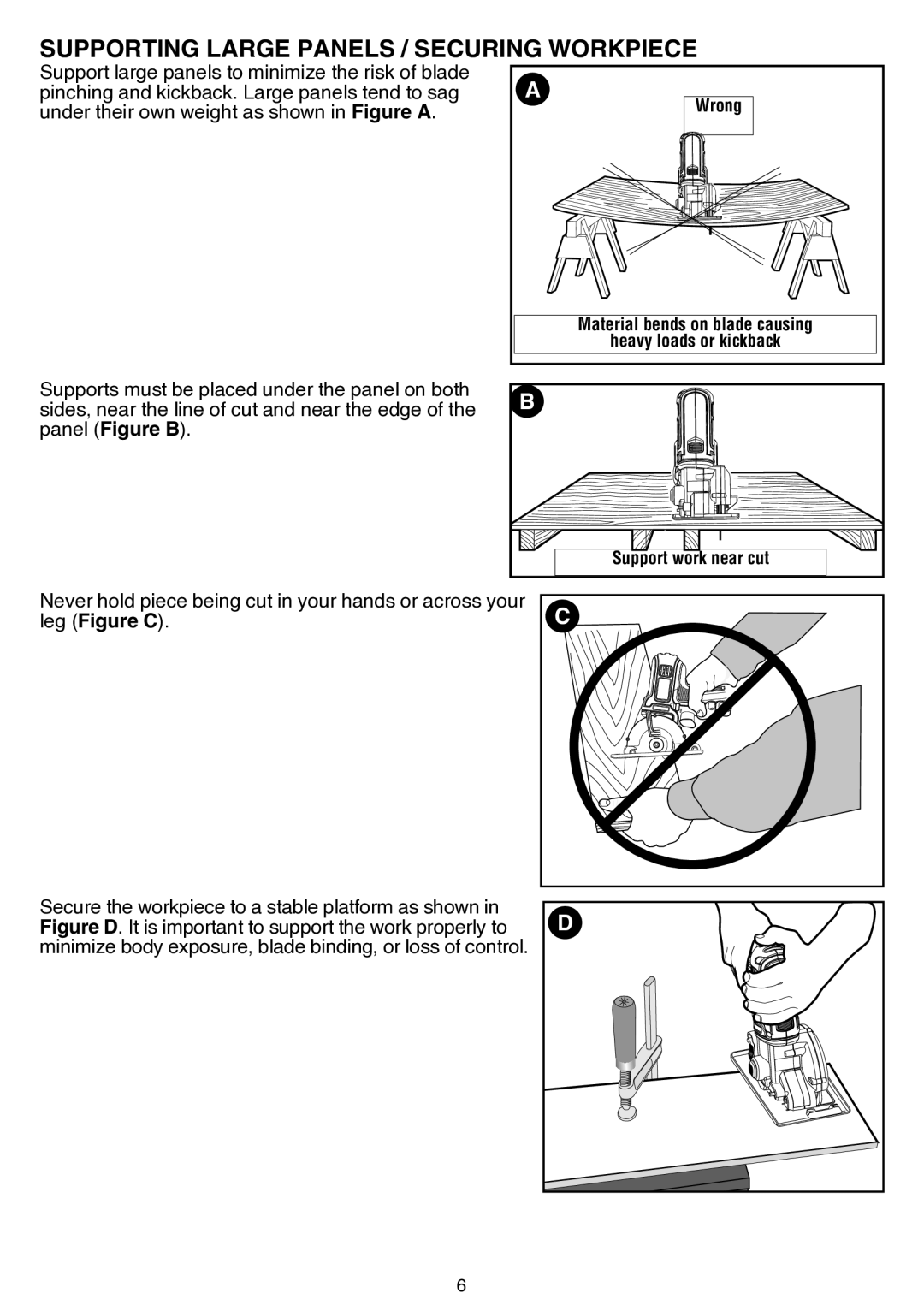 Black & Decker bdcmtts instruction manual Supporting Large Panels / Securing Workpiece 