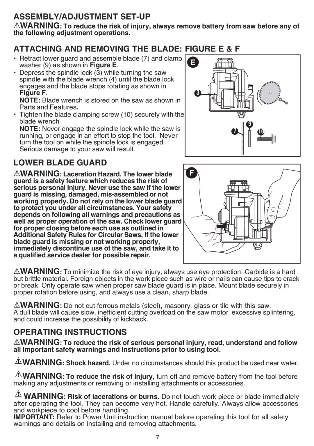 Black & Decker bdcmtts instruction manual Lower Blade Guard, Operating Instructions 