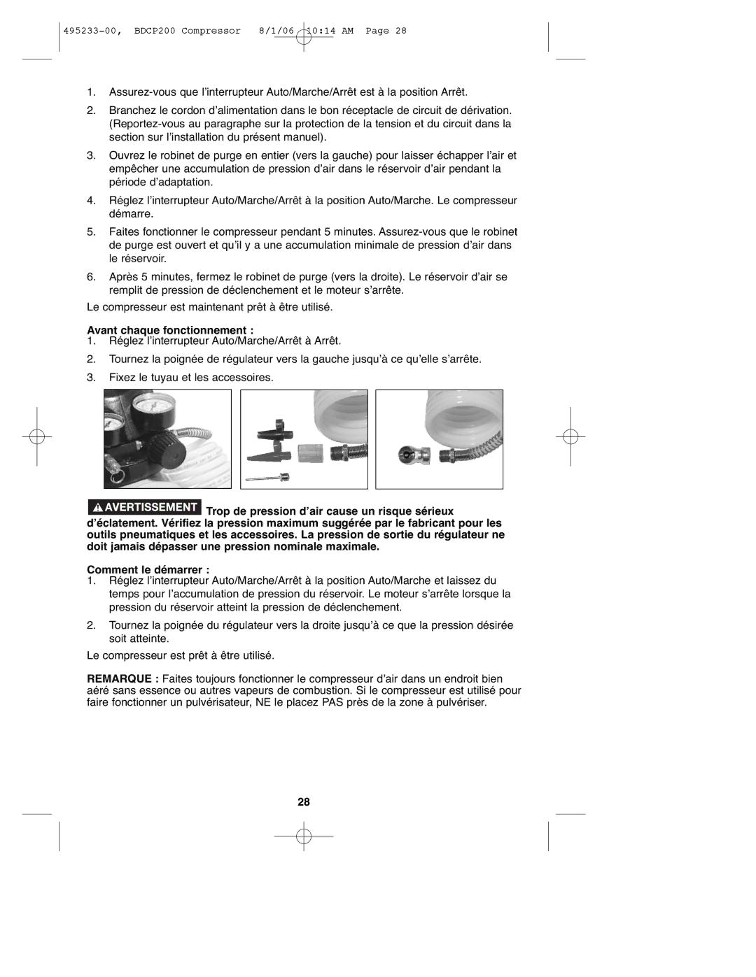 Black & Decker BDCP200, 495233-00 instruction manual Avant chaque fonctionnement 