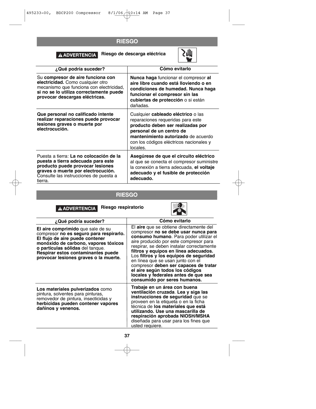 Black & Decker 495233-00, BDCP200 instruction manual Al que se conecta el compresor suministre 