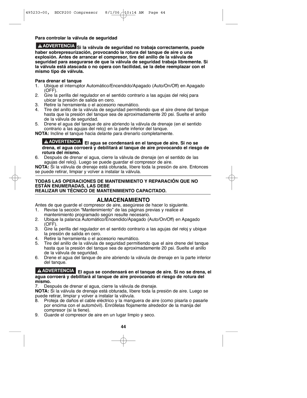 Black & Decker BDCP200, 495233-00 instruction manual Almacenamiento 