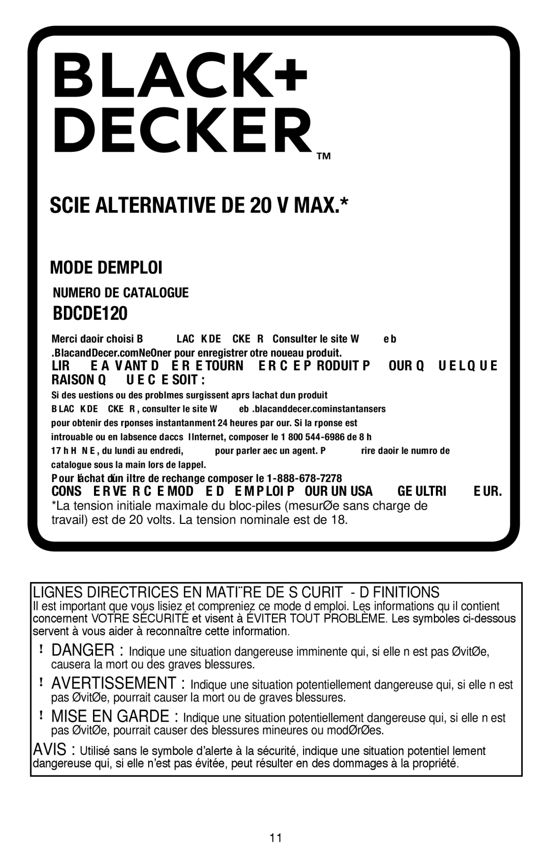 Black & Decker BDCR20B instruction manual Scie alternative De 20 v max 