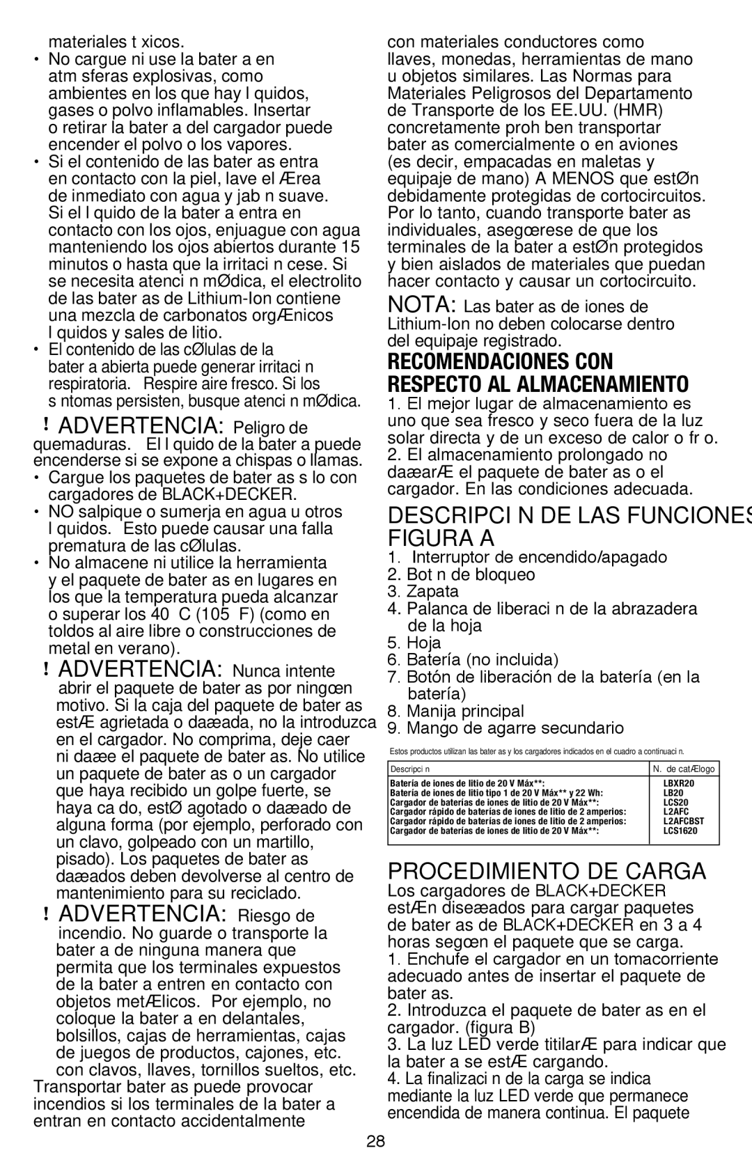 Black & Decker BDCR20B Advertencia Peligro de, Advertencia Nunca intente, Recomendaciones Con respecto al Almacenamiento 