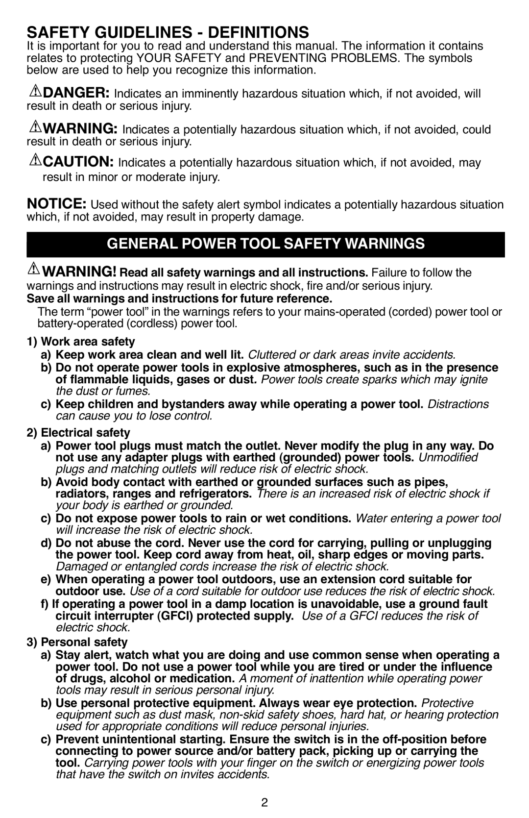 Black & Decker BDCS40G General Power Tool Safety Warnings, Save all warnings and instructions for future reference 