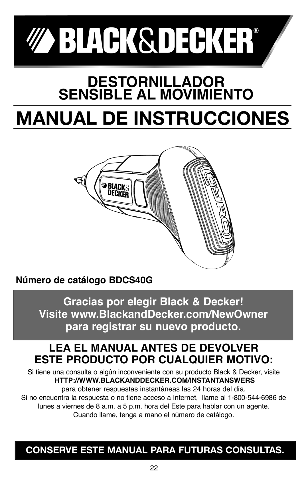 Black & Decker BDCS40G instruction manual Manual DE Instrucciones 