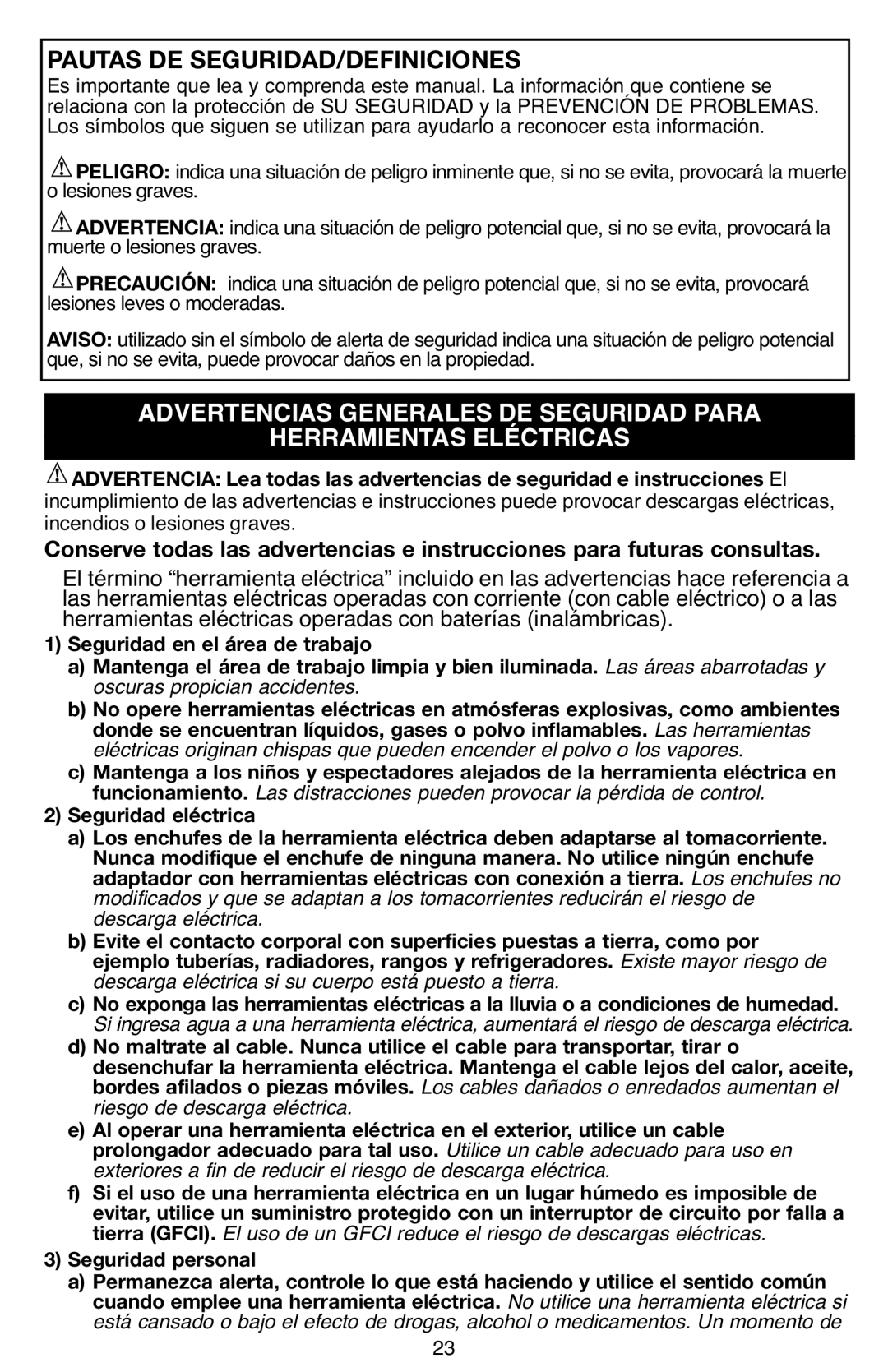 Black & Decker BDCS40G instruction manual Advertencias Generales DE Seguridad Para, Seguridad eléctrica 