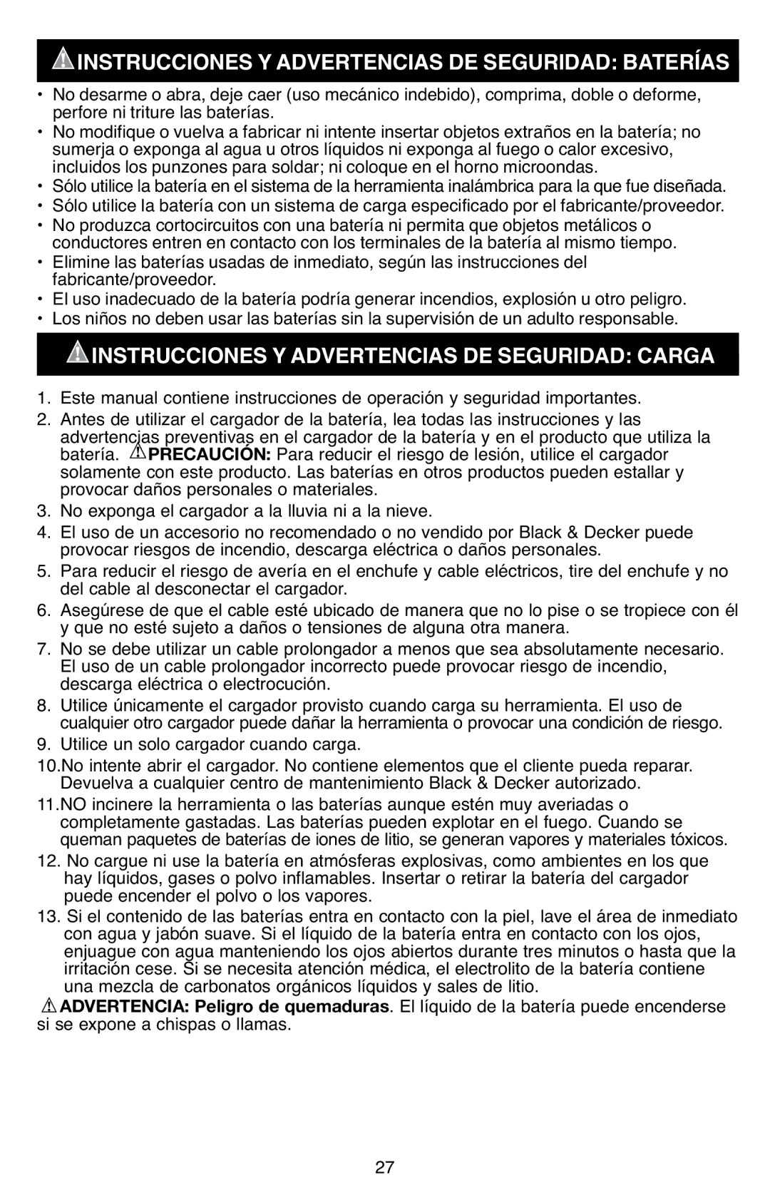 Black & Decker BDCS40G Instrucciones Y Advertencias DE Seguridad Baterías, Instrucciones Y Advertencias DE Seguridad Carga 