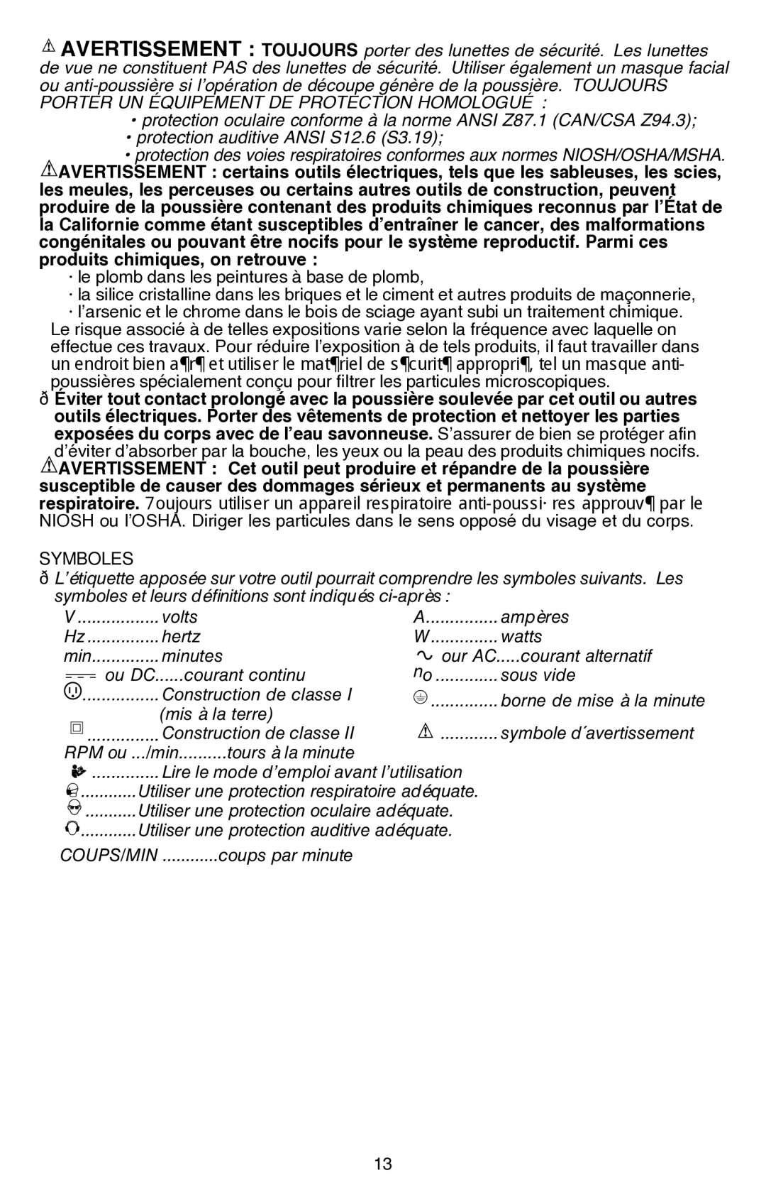 Black & Decker BDCS80I instruction manual · le plomb dans les peintures à base de plomb, Symboles 