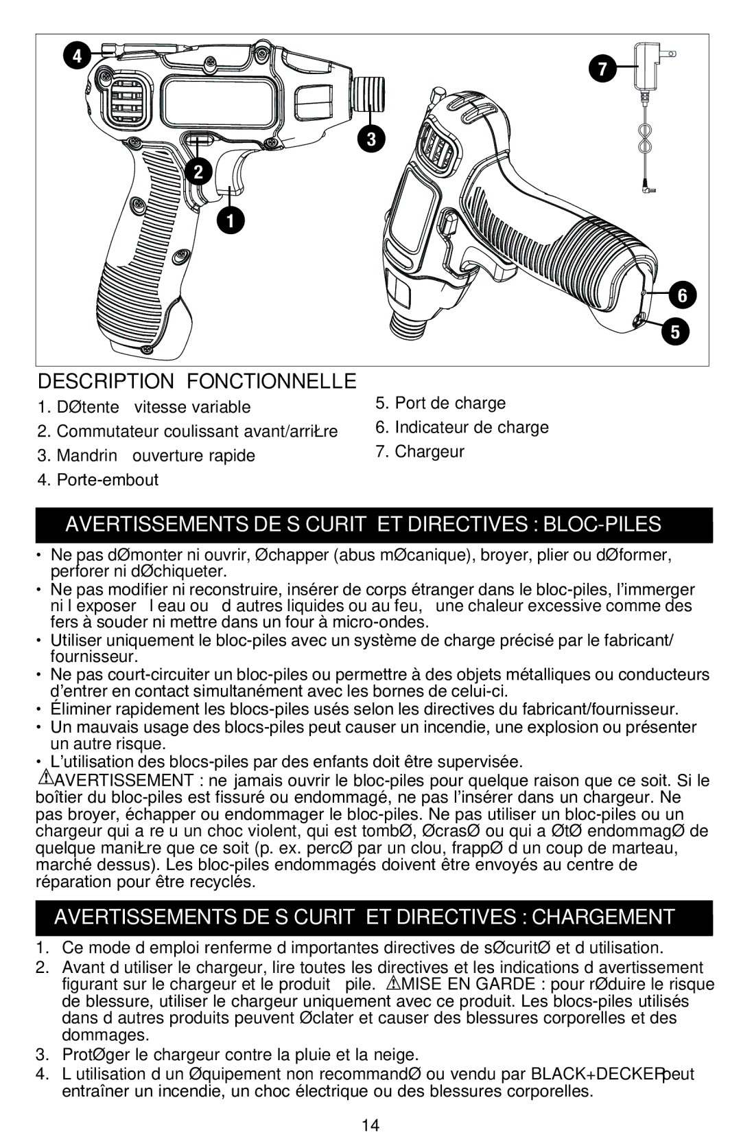 Black & Decker BDCS80I instruction manual Avertissements de sécurité et directives bloc-piles 