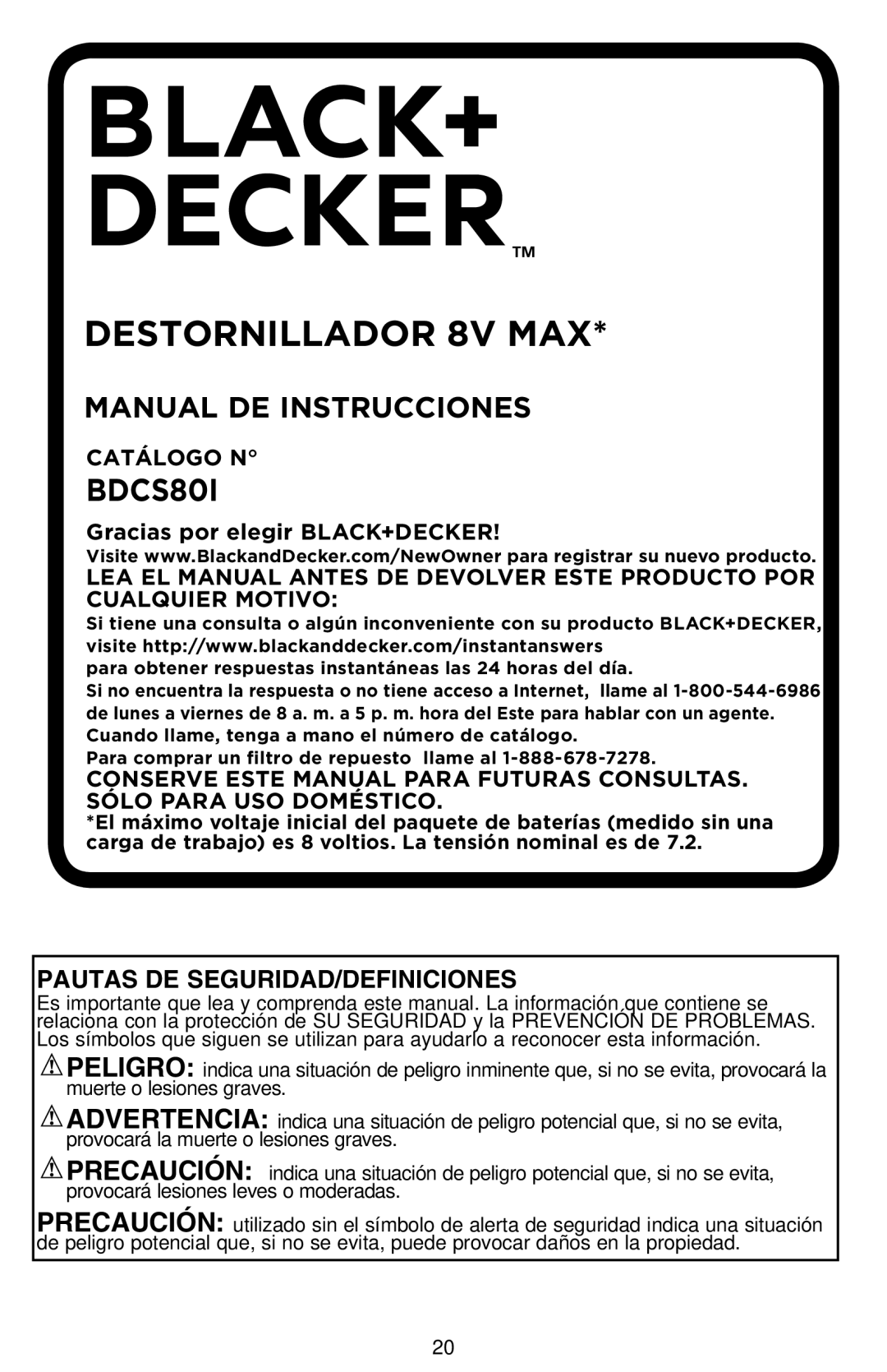 Black & Decker BDCS80I instruction manual Catálogo N, Gracias por elegir Black+Decker 