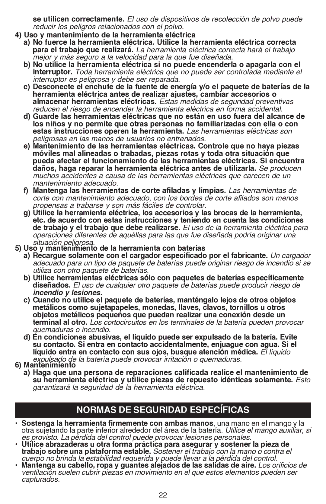 Black & Decker BDCS80I instruction manual Normas de seguridad específicas 