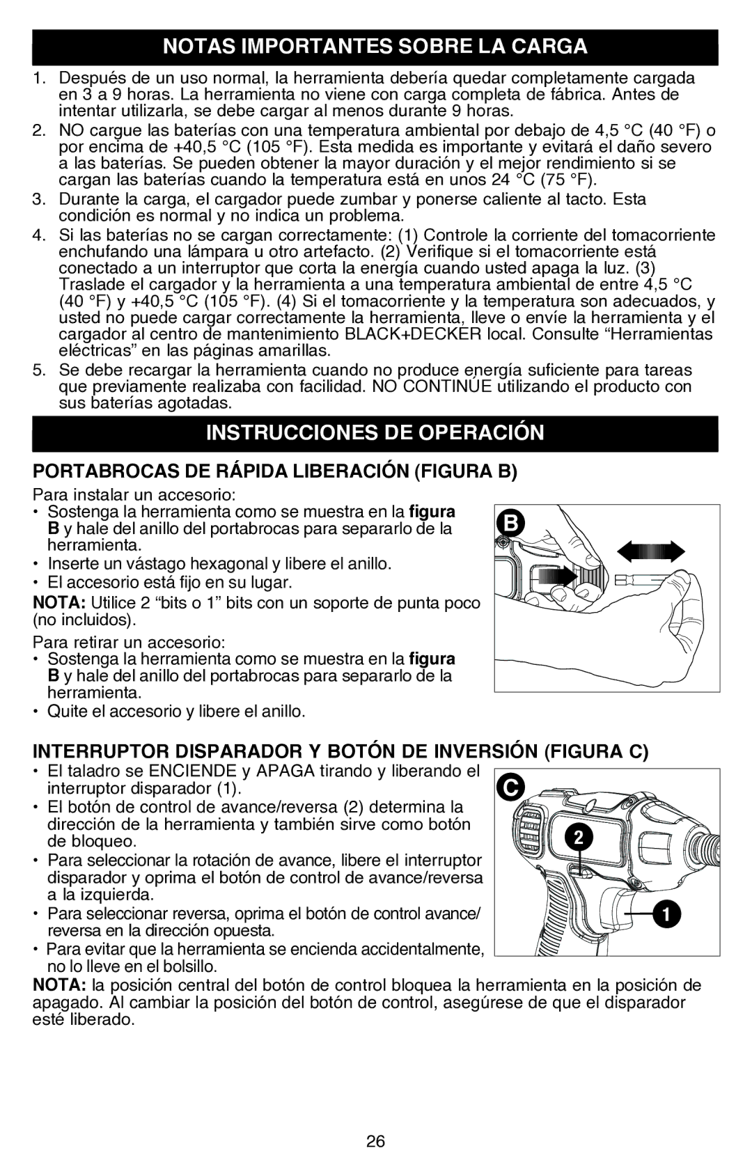 Black & Decker BDCS80I instruction manual Notas importantes sobre la carga, Instrucciones de operaciÓN 