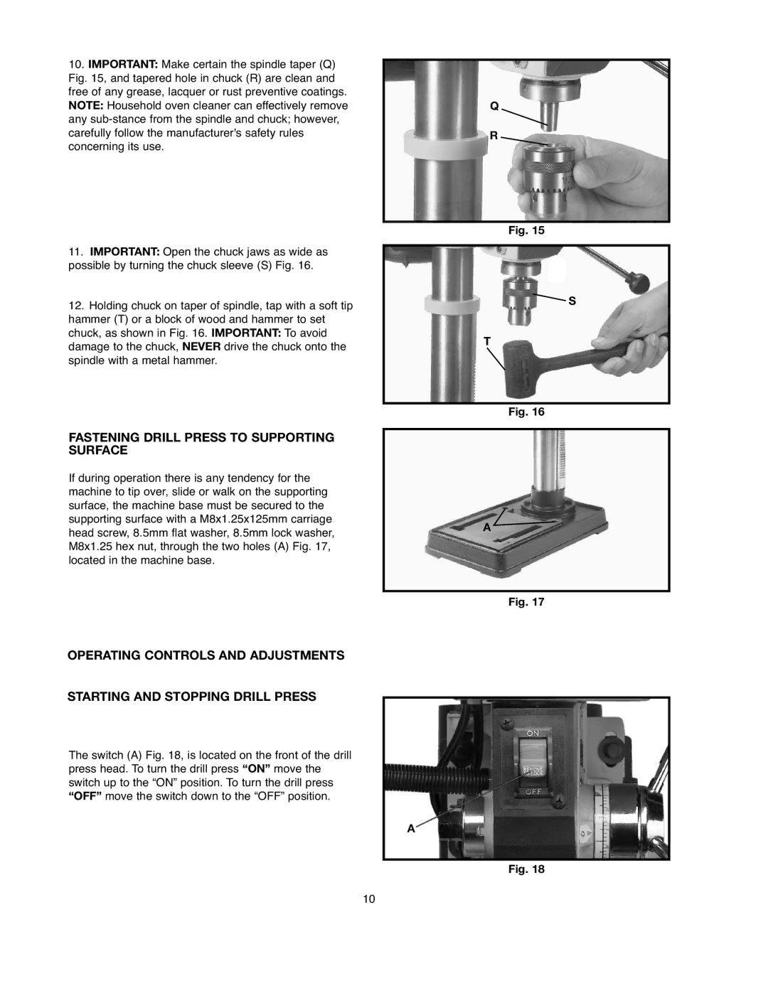 Black & Decker BDDP100 instruction manual Fastening Drill Press to Supporting Surface 