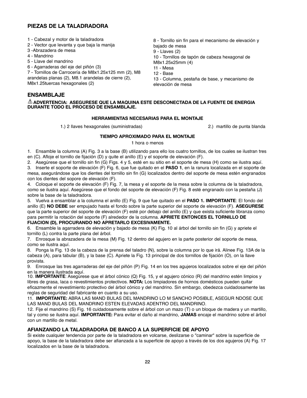 Black & Decker BDDP100 Piezas DE LA Taladradora, Ensamblaje, Afianzando LA Taladradora DE Banco a LA Superficie DE Apoyo 