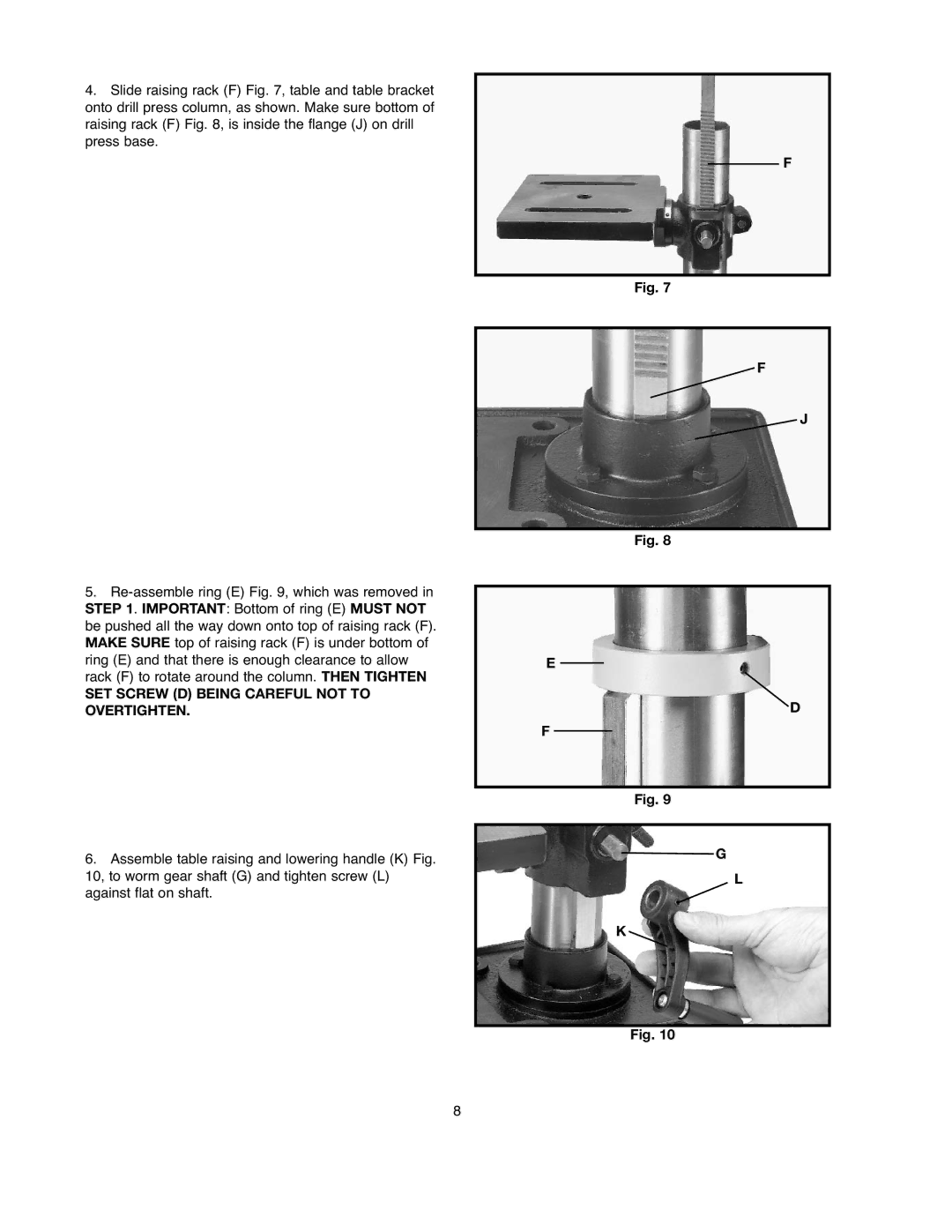 Black & Decker BDDP100 instruction manual SET Screw D Being Careful not to Overtighten 