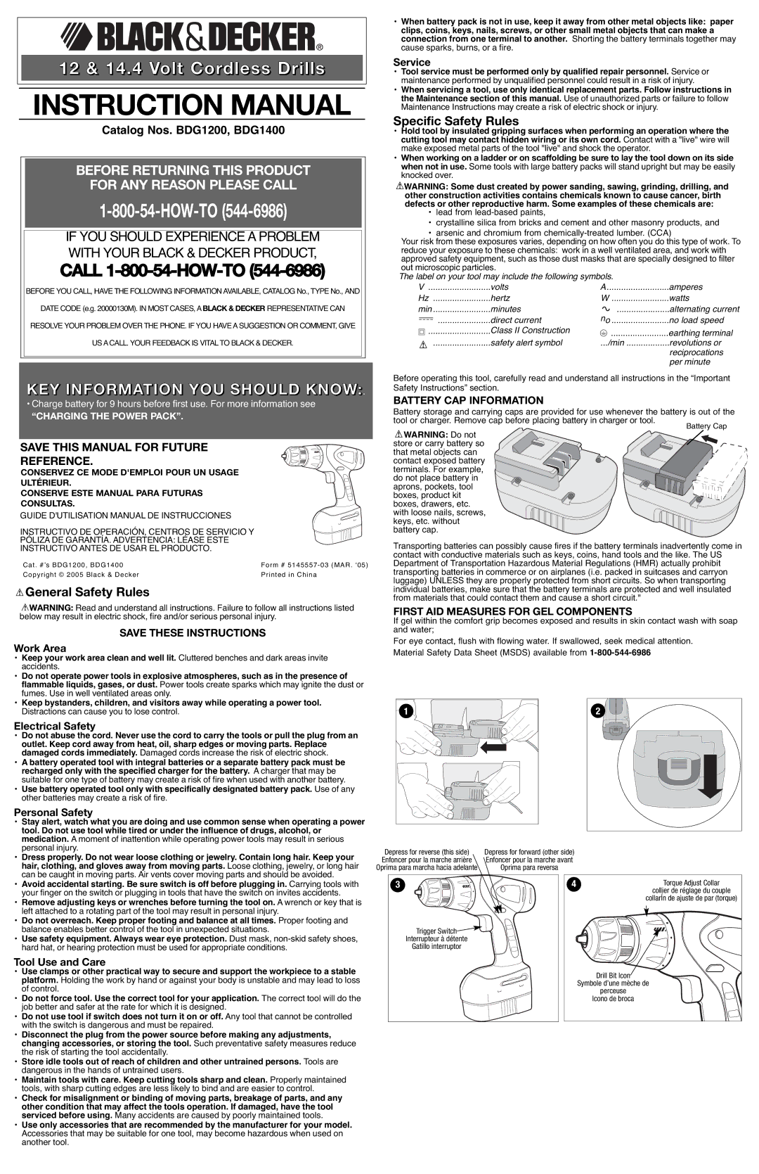 Black & Decker BDG1200 instruction manual KEY Information YOU should Know, General Safety Rules, Specific Safety Rules 