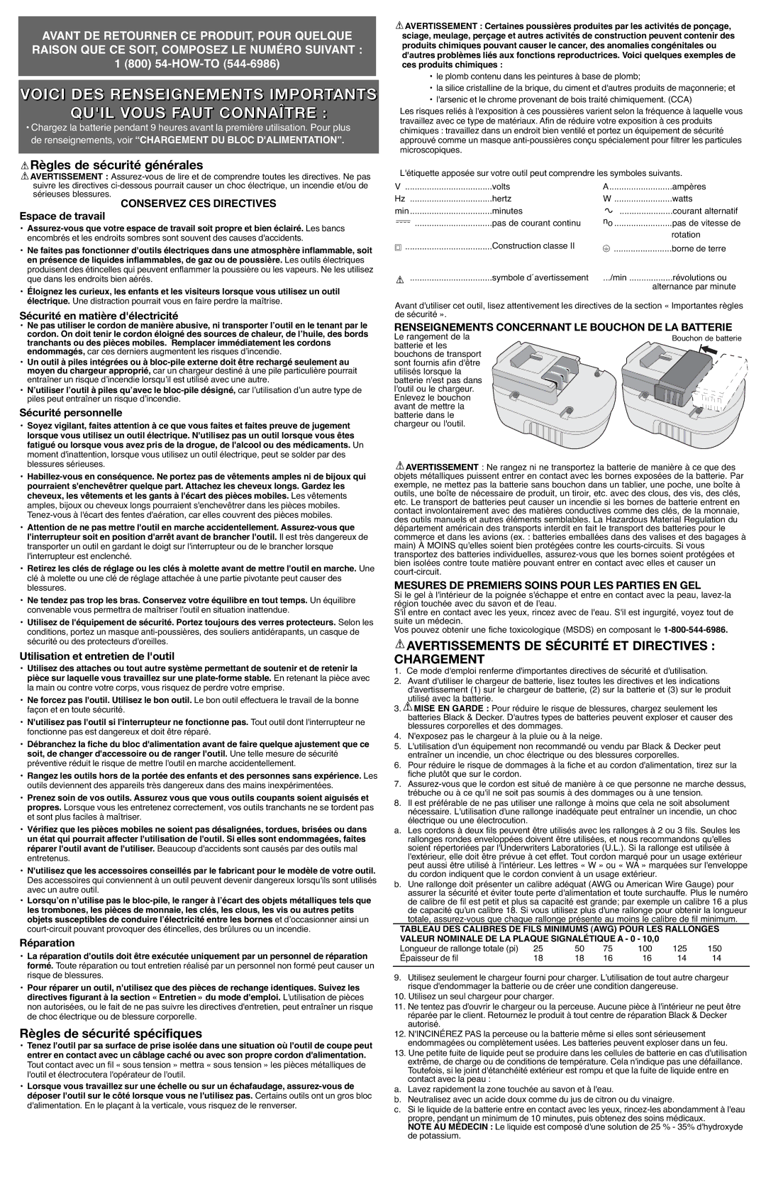 Black & Decker BDG1400, BDG1200 Règles de sécurité générales, Règles de sécurité spécifiques, Conservez CES Directives 