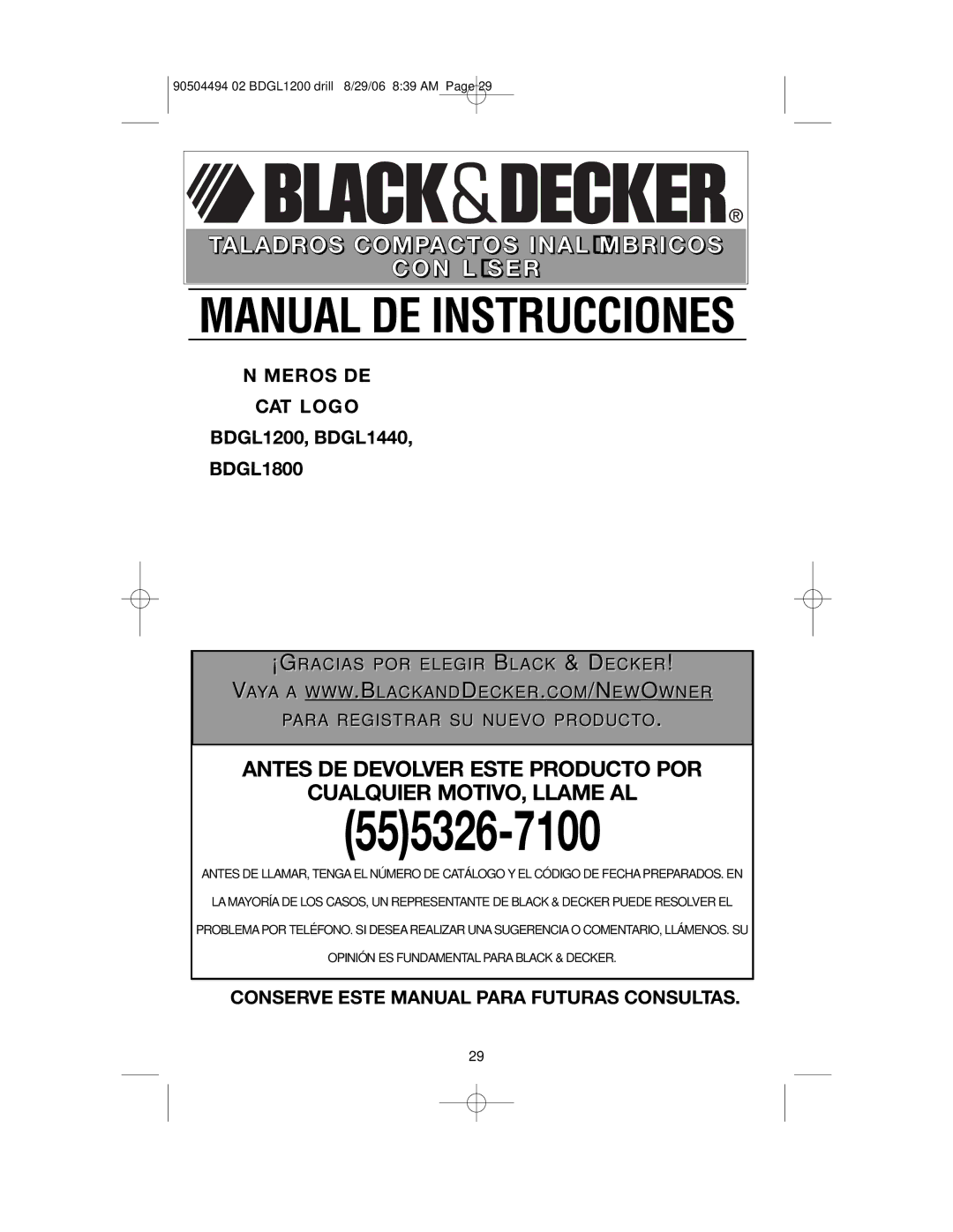 Black & Decker BDGL1440, BDGL1800, BDGL1200, 90504494 Meros DE CAT Logo, Conserve Este Manual Para Futuras Consultas 