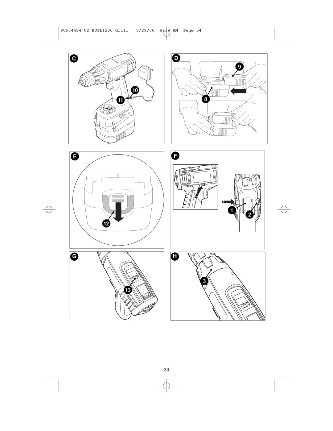 Black & Decker BDGL1800, BDGL1440 instruction manual 90504494 02 BDGL1200 drill 8/29/06 839 AM 