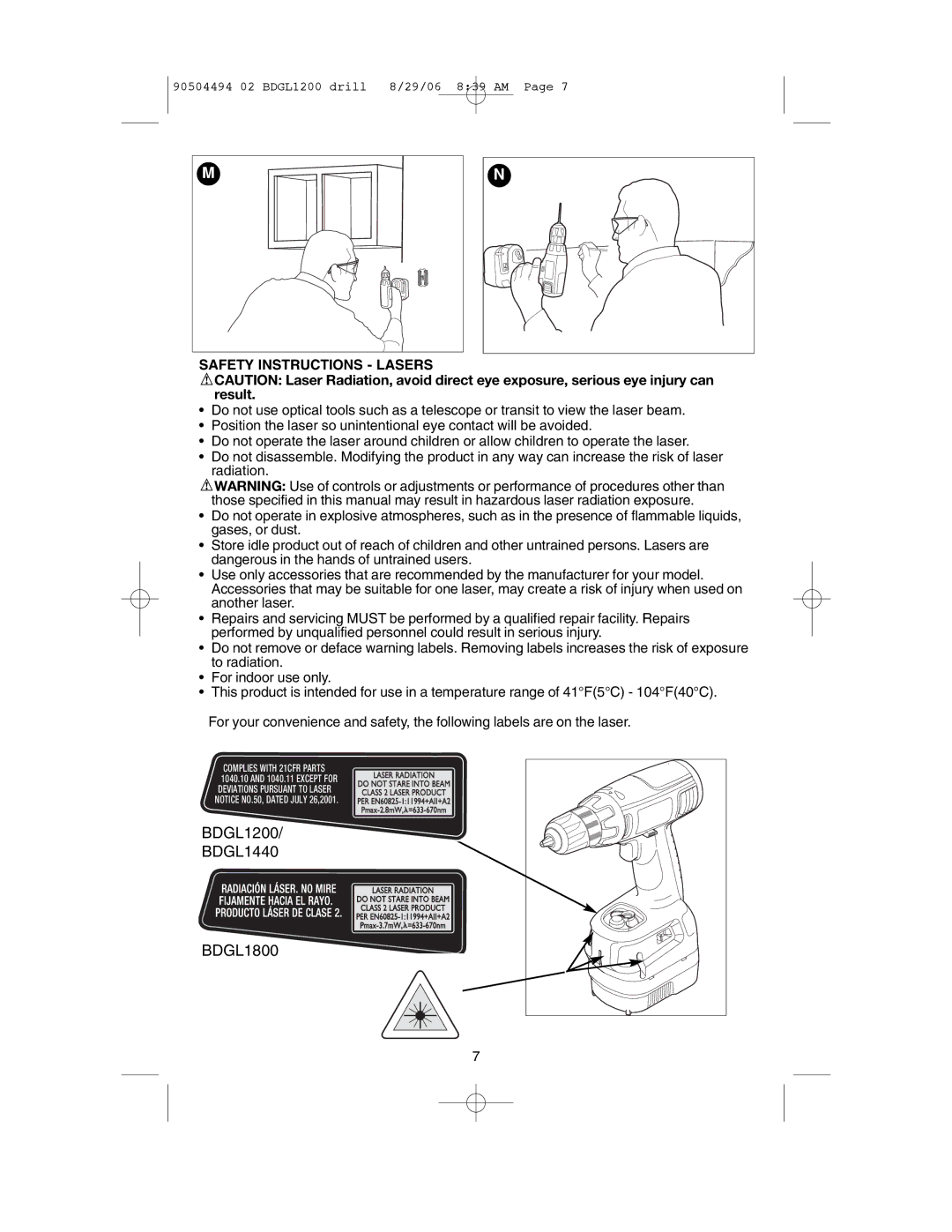 Black & Decker 90504494, BDGL1800 instruction manual BDGL1200 BDGL1440, Safety Instructions Lasers 