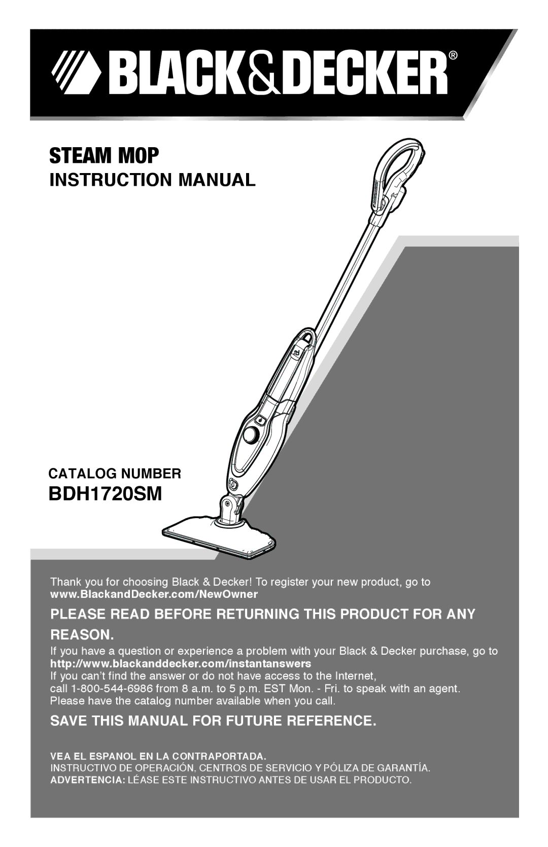 Black & Decker BDH1720SM instruction manual Steam MOP 