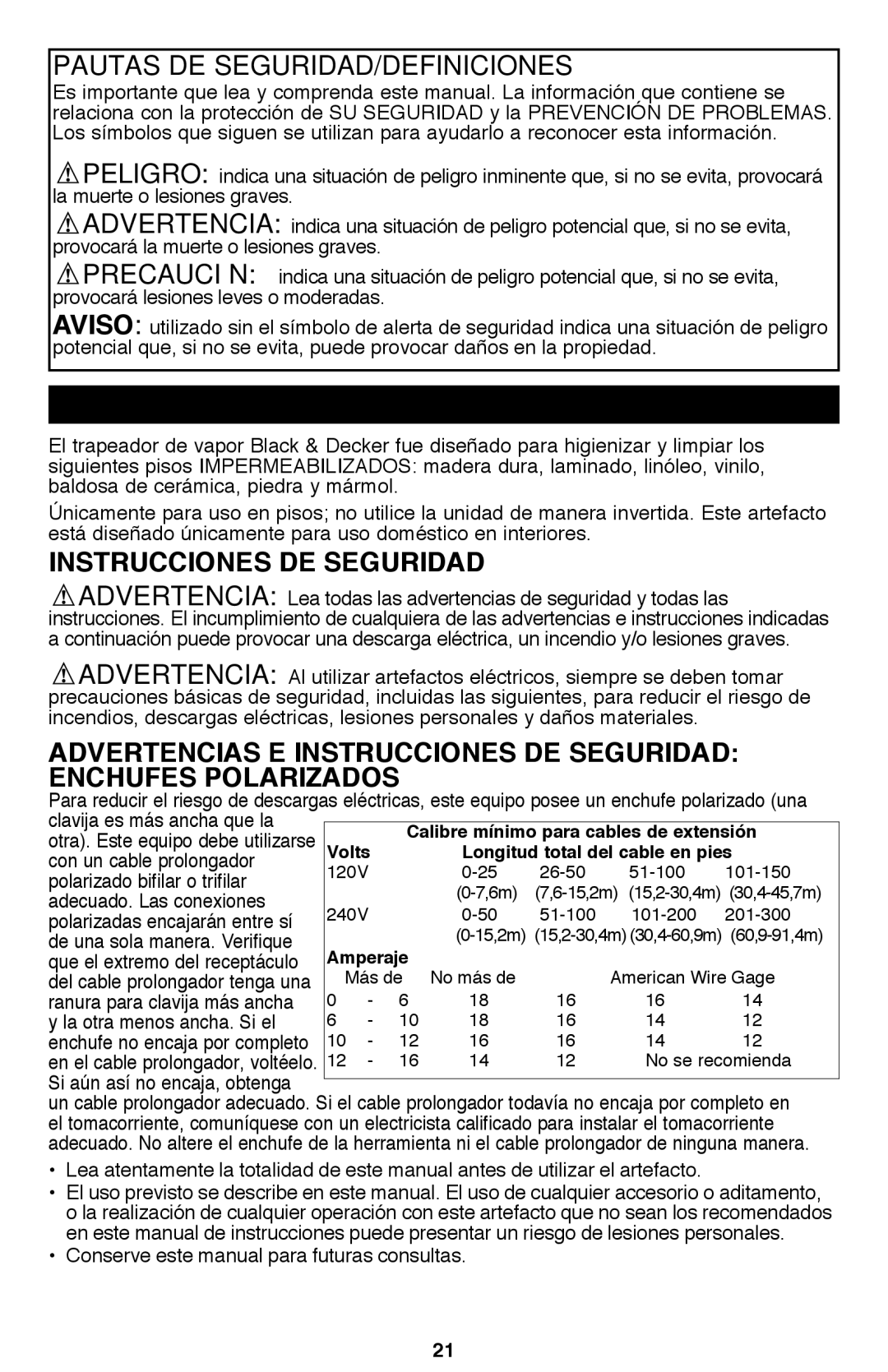 Black & Decker BDH1720SM USO Previsto, Instrucciones de seguridad, Advertencias E Instrucciones DE Seguridad 