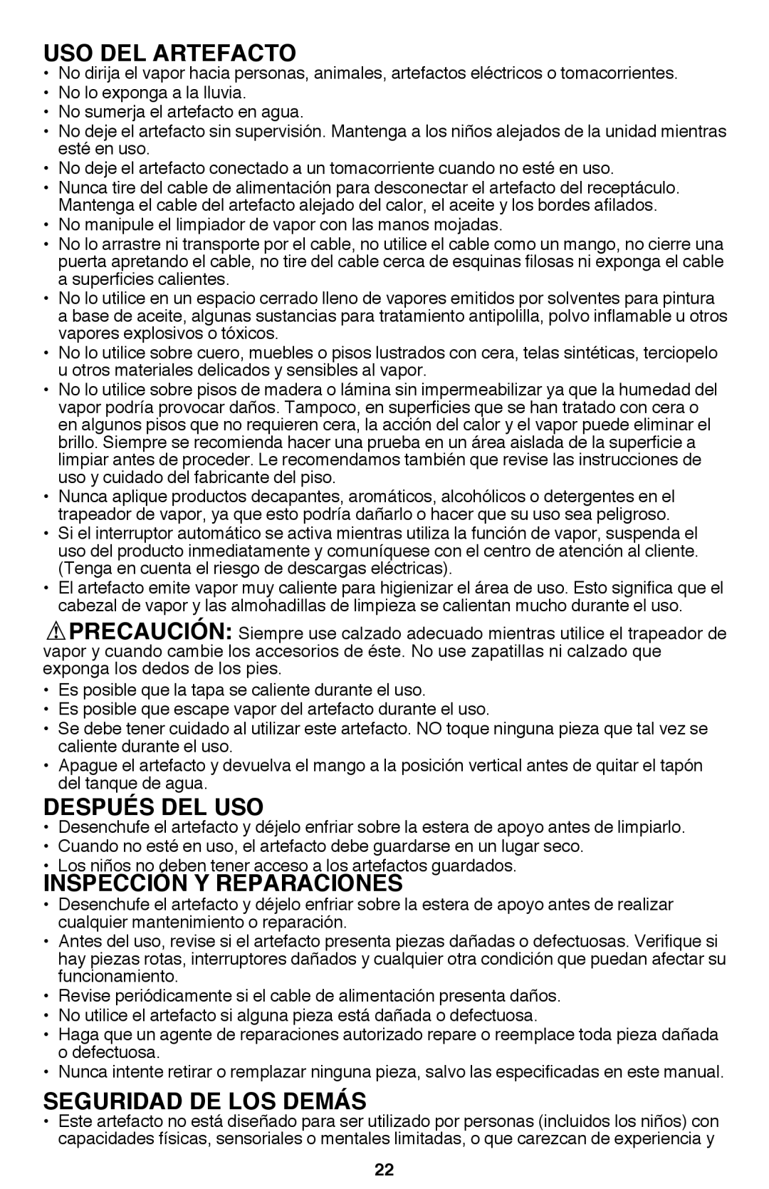 Black & Decker BDH1720SM Uso del artefacto, Después del uso, Inspección y reparaciones, Seguridad de los demás 