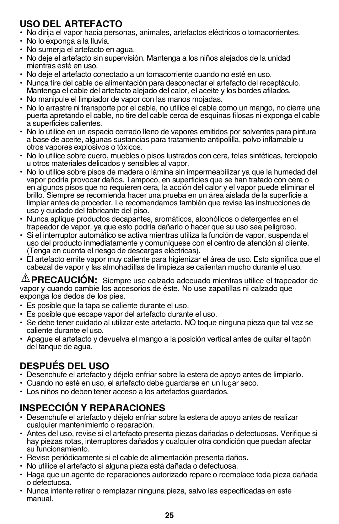 Black & Decker BDH1760SM instruction manual Uso del artefacto, Después del uso, Inspección y reparaciones 