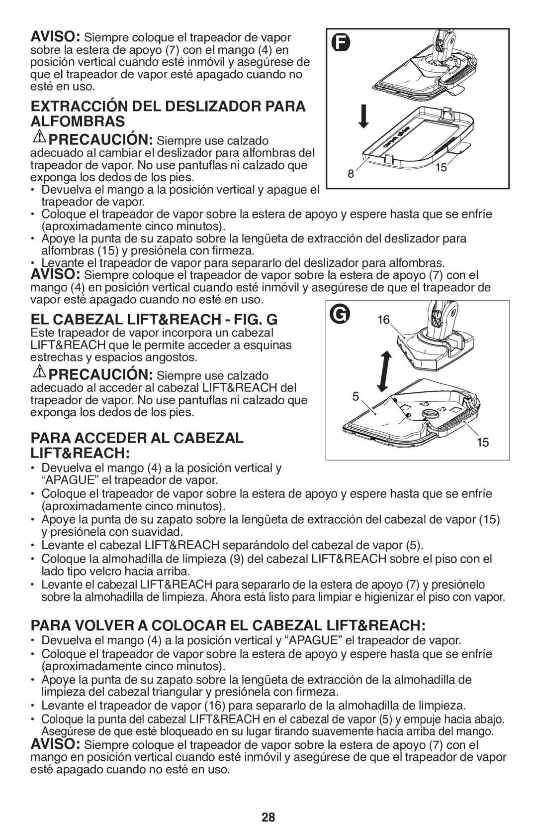 Black & Decker BDH1760SM Extracción DEL Deslizador Para Alfombras, EL Cabezal LIFT&REACH FIG. G, Para Acceder AL Cabezal 