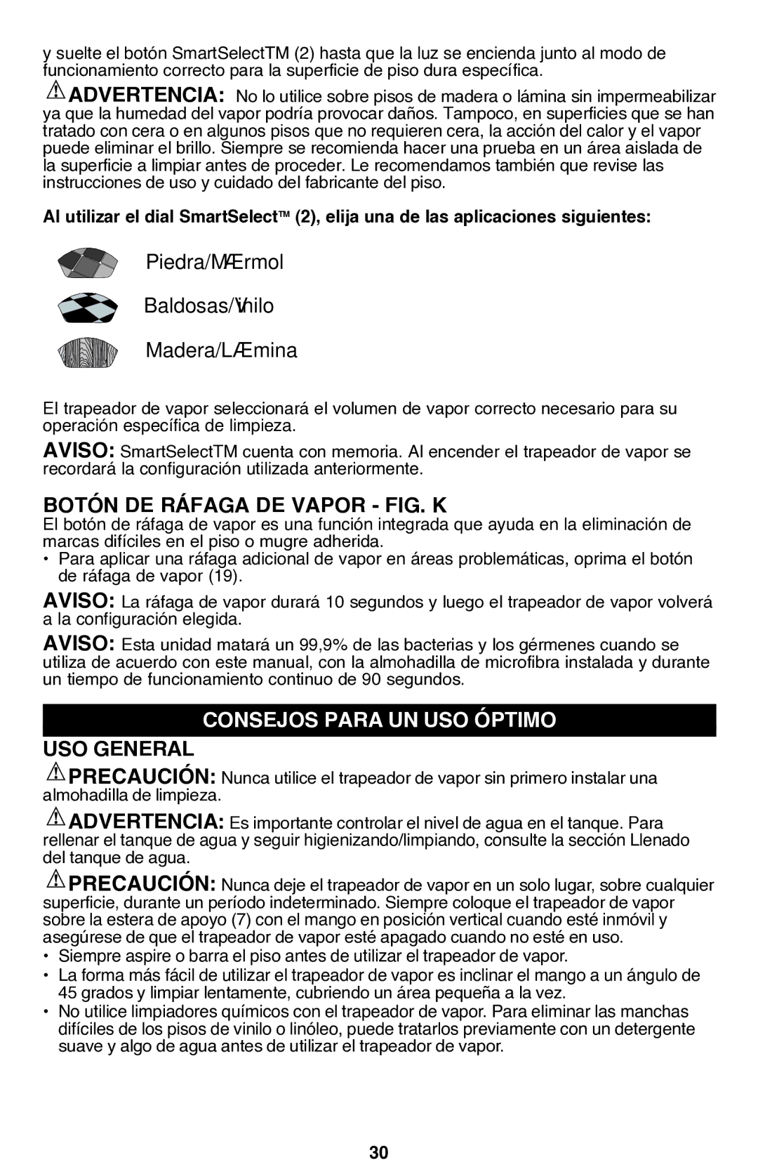 Black & Decker BDH1760SM instruction manual Botón DE Ráfaga DE Vapor FIG. K, Consejos Para UN USO Óptimo, USO General 