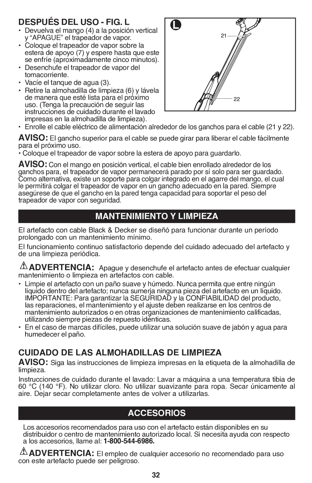 Black & Decker BDH1760SM Después DEL USO FIG. L, Mantenimiento Y Limpieza, Cuidado DE LAS Almohadillas DE Limpieza 