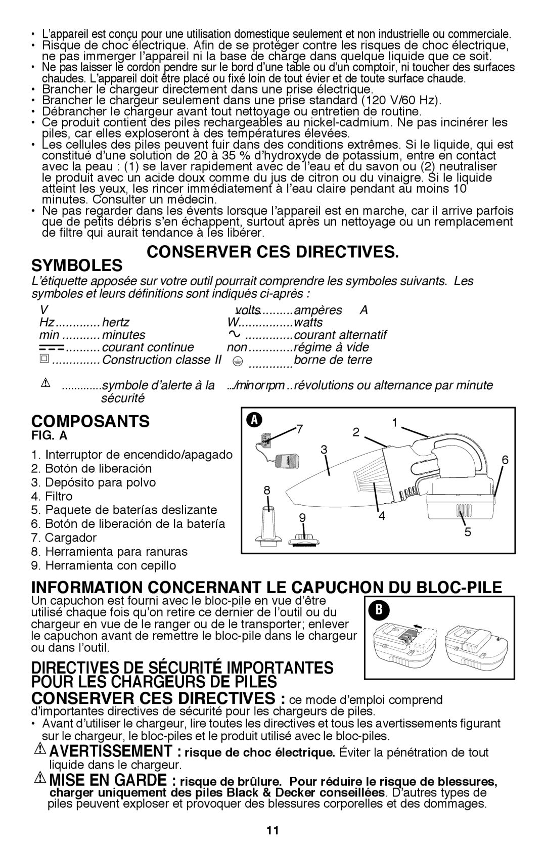 Black & Decker BDH1800S instruction manual Symboles, Conserver CES Directives, Composants 