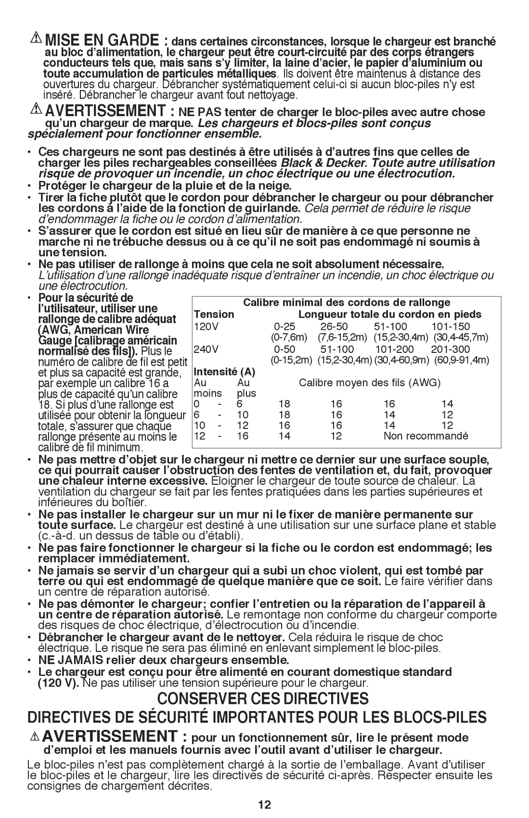 Black & Decker BDH1800S Directives de sécurité importantes pour les blocs-piles, Spécialement pour fonctionner ensemble 