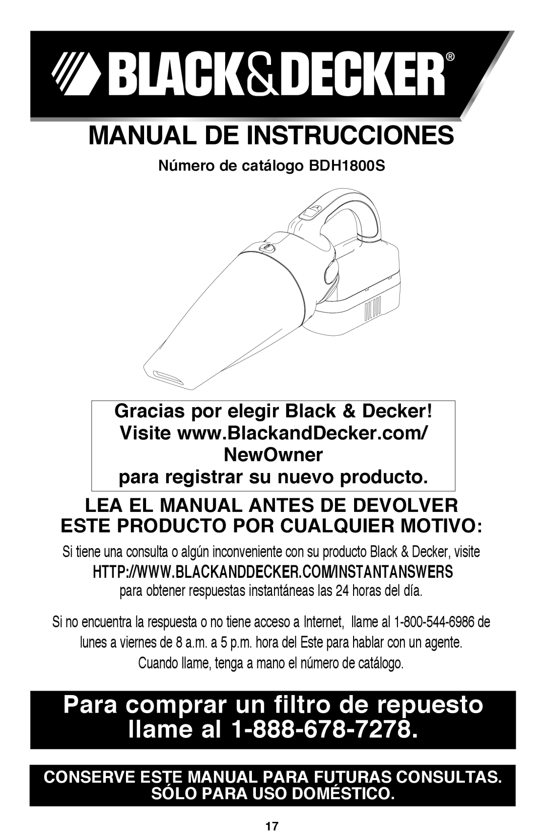 Black & Decker BDH1800S instruction manual Manual DE Instrucciones 