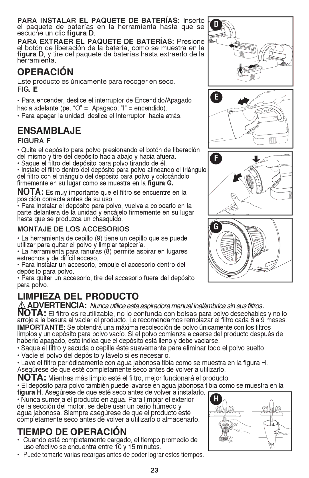 Black & Decker BDH1800S instruction manual Operación, Ensamblaje, Montaje DE LOS Accesorios 