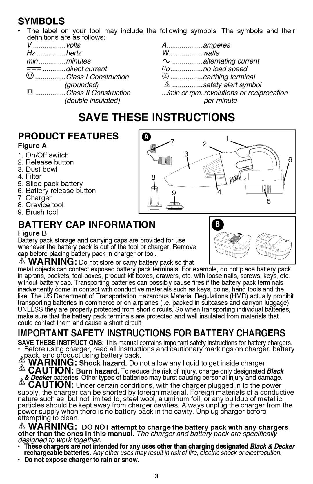 Black & Decker BDH1800S instruction manual Symbols, Product Features, Battery CAP Information 