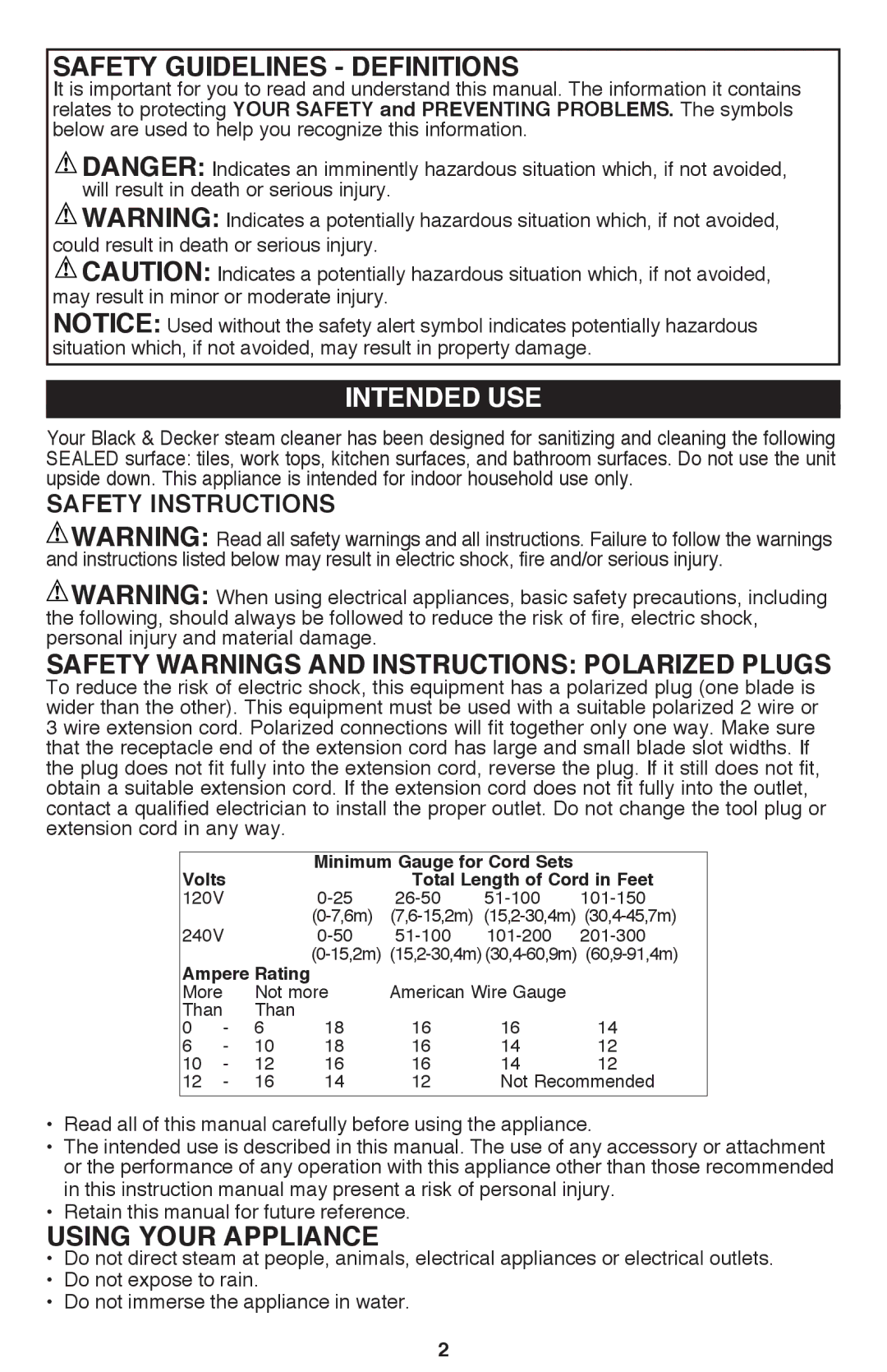 Black & Decker BDH1800SM Safety Guidelines Definitions, Intended use, Safety Warnings and Instructions Polarized Plugs 