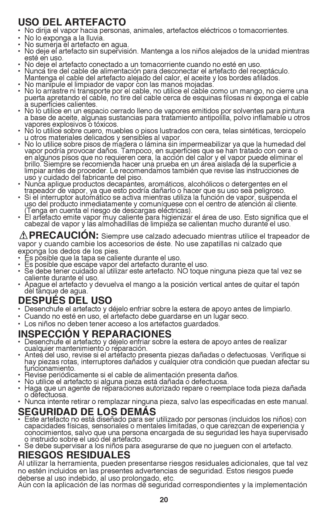 Black & Decker BDH1800SM Uso del artefacto, Después del uso, Inspección y reparaciones, Seguridad de los demás 